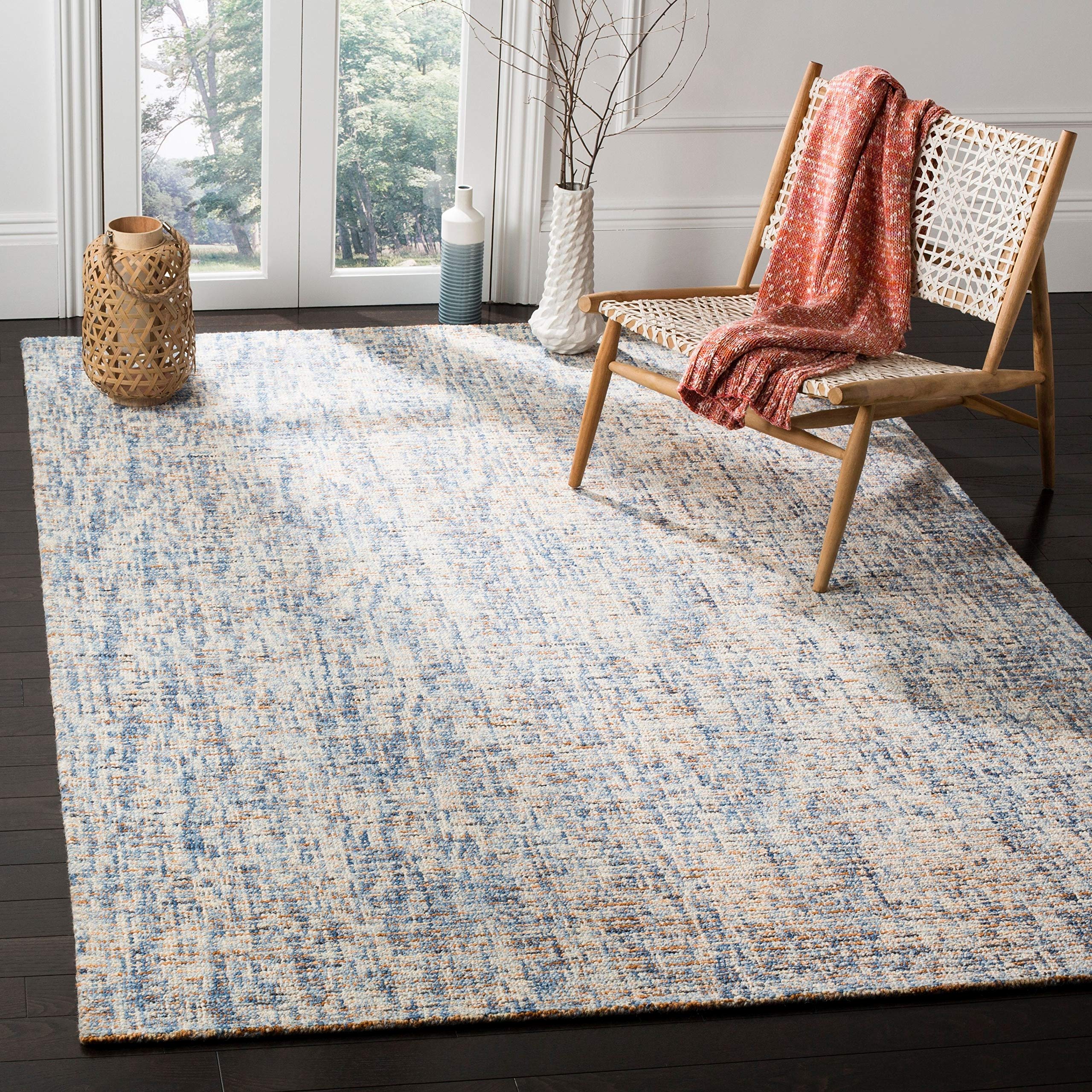 SAFAVIEH Abstract Collection Area Rug - 8 x 10, Dark Blue & Rust, Handmade Wool, Ideal for High Traffic Areas in Living Room, 