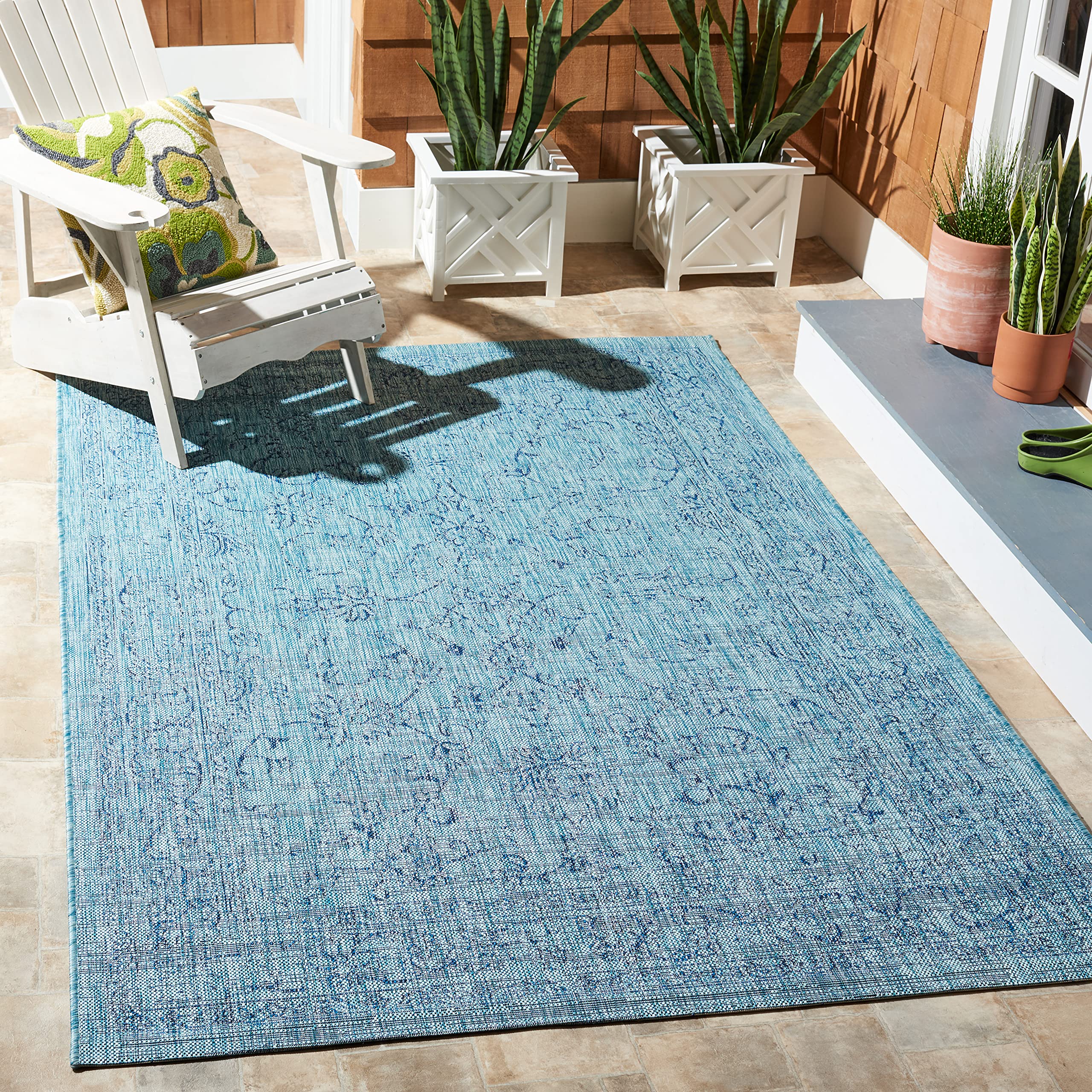 SAFAVIEH Courtyard Collection 27 x 5 Aqua/Navy CY8680 Indoor/ Outdoor -Waterproof Easy -Cleaning Patio Backyard Mudroom Area 
