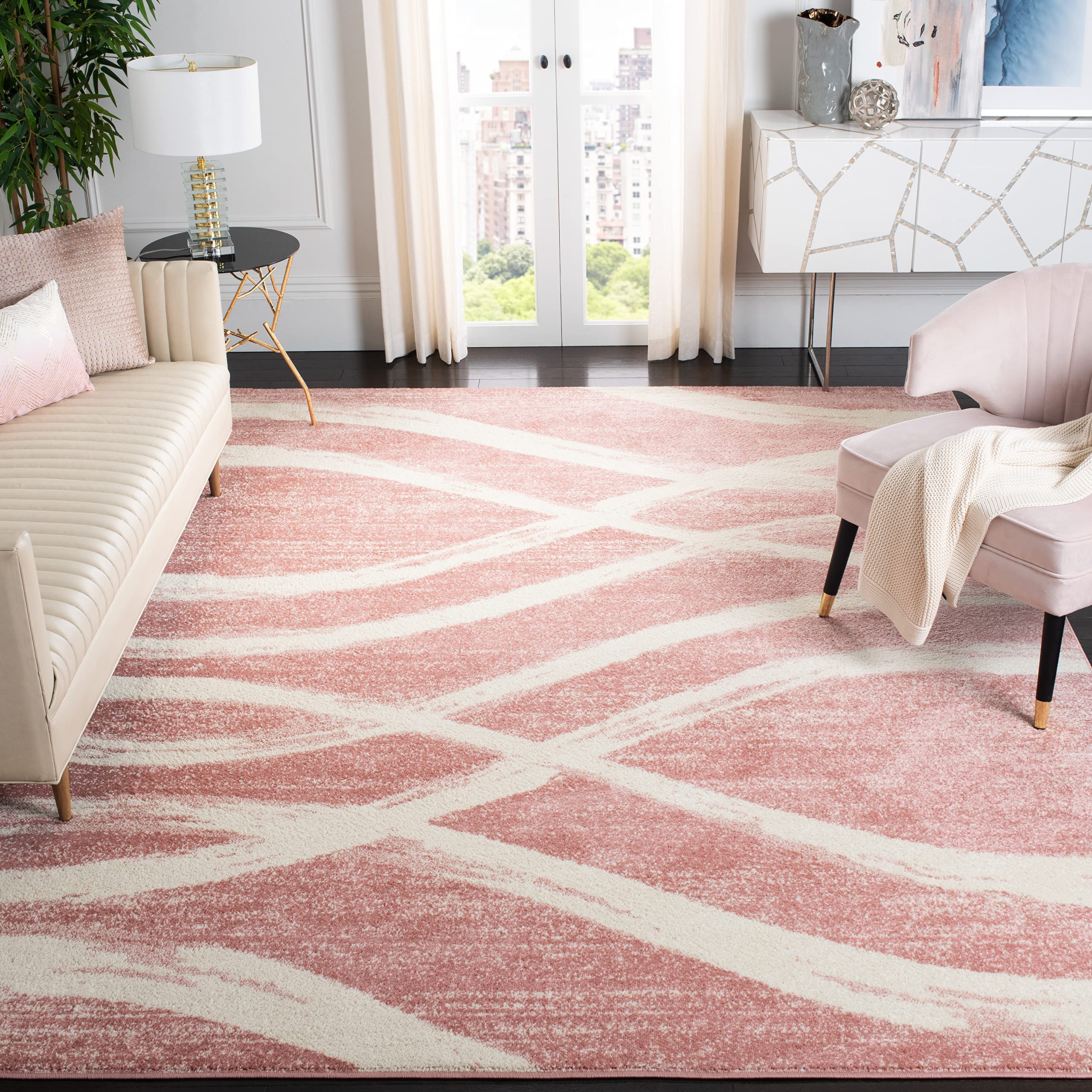 SAFAVIEH Adirondack Collection 6 Square Rose / Cream ADR125Z Modern Wave Distressed Non-Shedding Living Room Bedroom Dining Hom