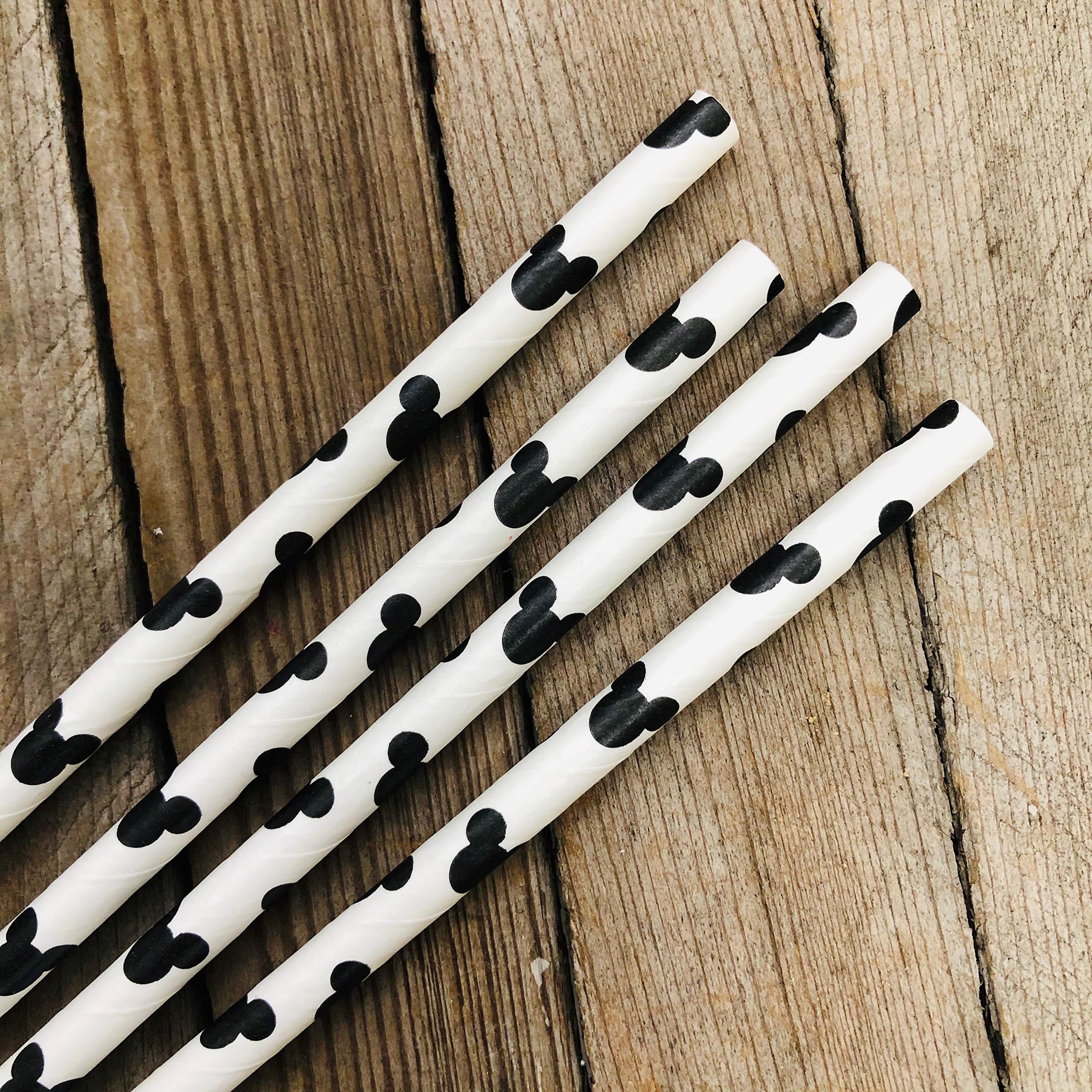 Mickey Mouse Ear Inspired Paper Straws - Black White - 50 Pack - Outside The Box Papers Brand