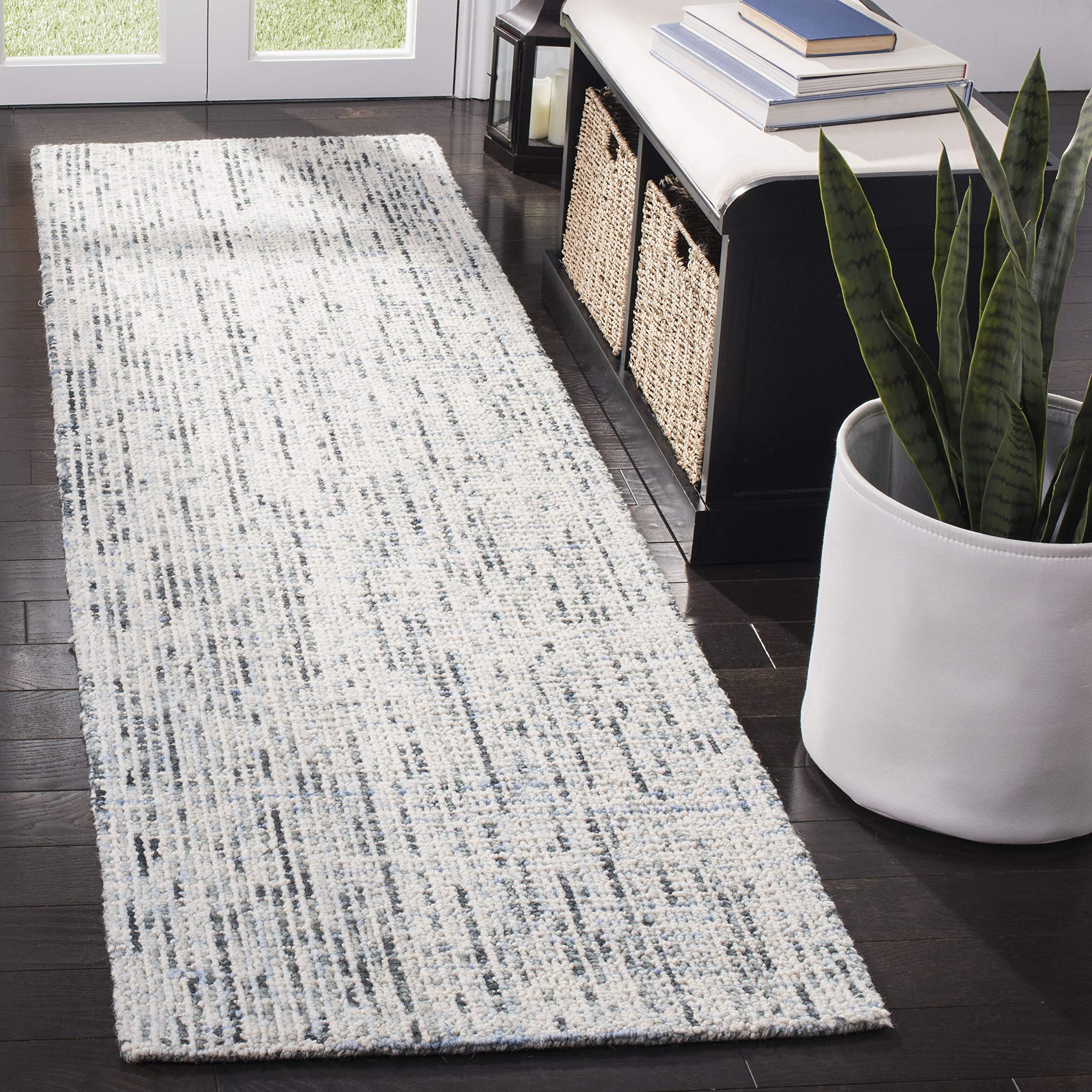 SAFAVIEH Abstract Collection Runner Rug - 23 x 10, Blue & Charcoal, Handmade Wool, Ideal for High Traffic Areas in Living Room