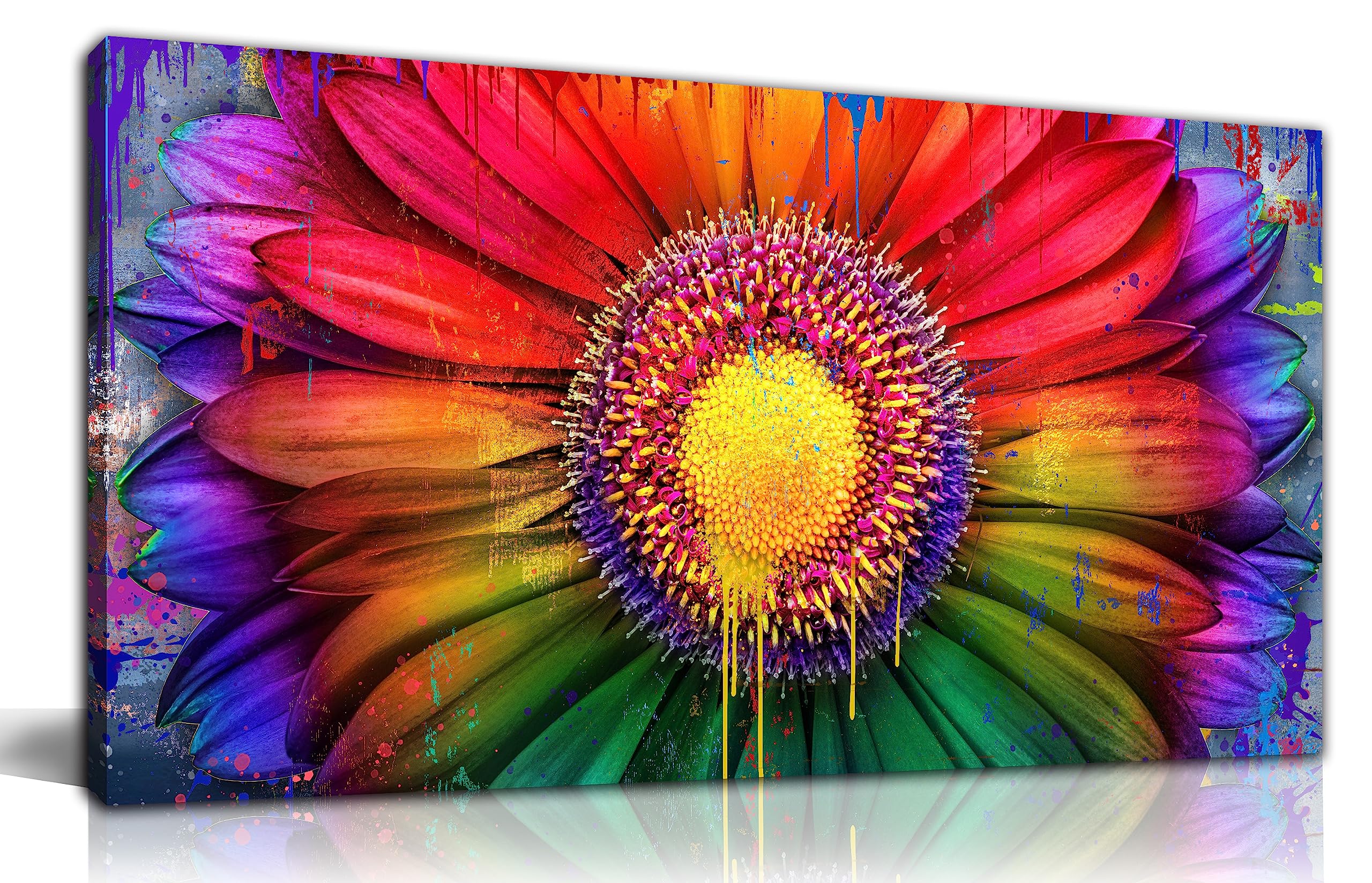 Large Red Flower Artwork For Living Room, 30X60 Inch - Abstract Daisy Flower Bedroom Paintings, Nature Watercolor Floral Paintin