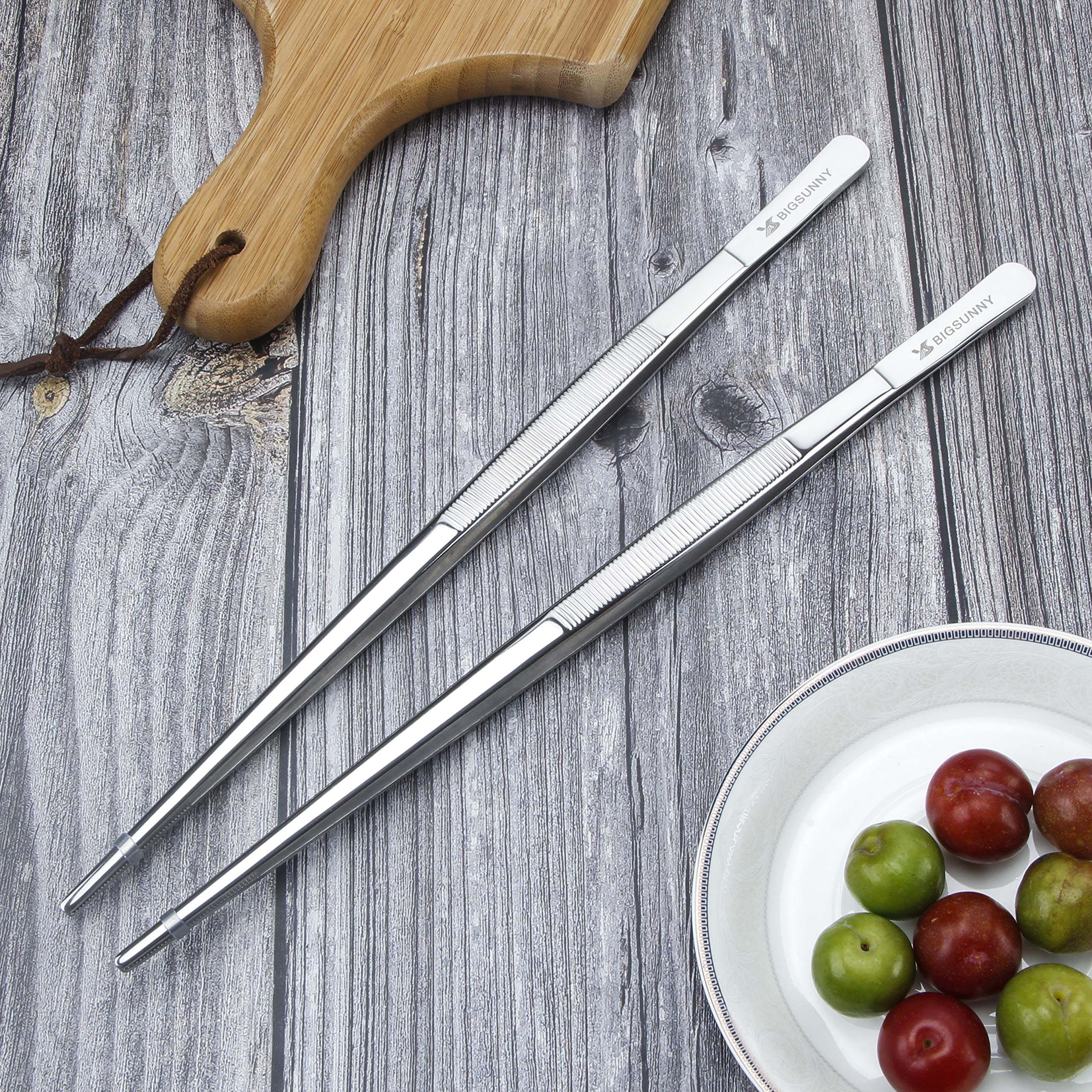 Msy Bigsunny Set Of 2 Kitchen Tweezers Fine Tweezer Tongs 12 Inch Stainless Steel Food Tweezer, Precision Serrated Tips Food Ton