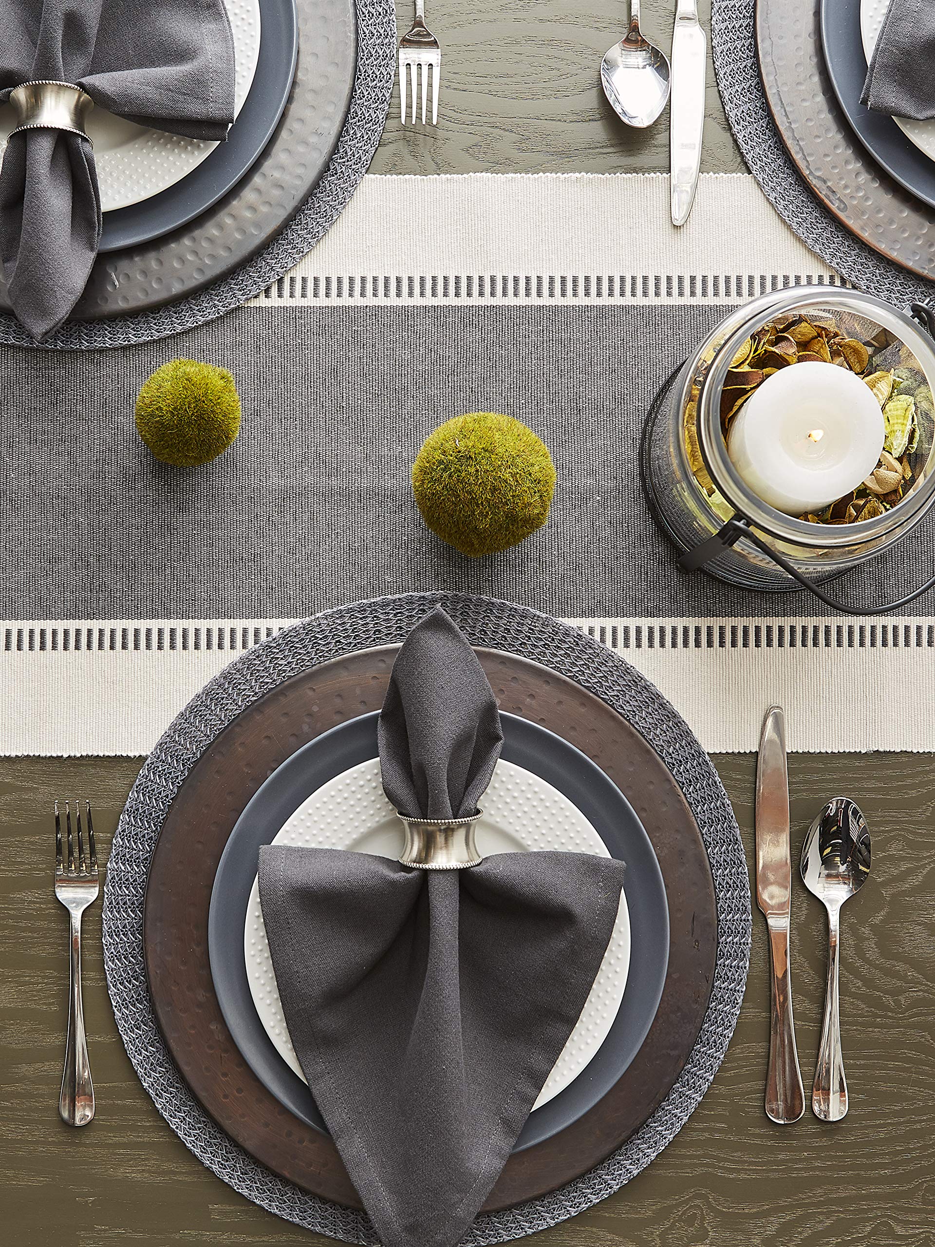 DII Dobby Stripe Woven Table Runner  13x72 (13x77.5  Fringe Included)  Mineral Gray
