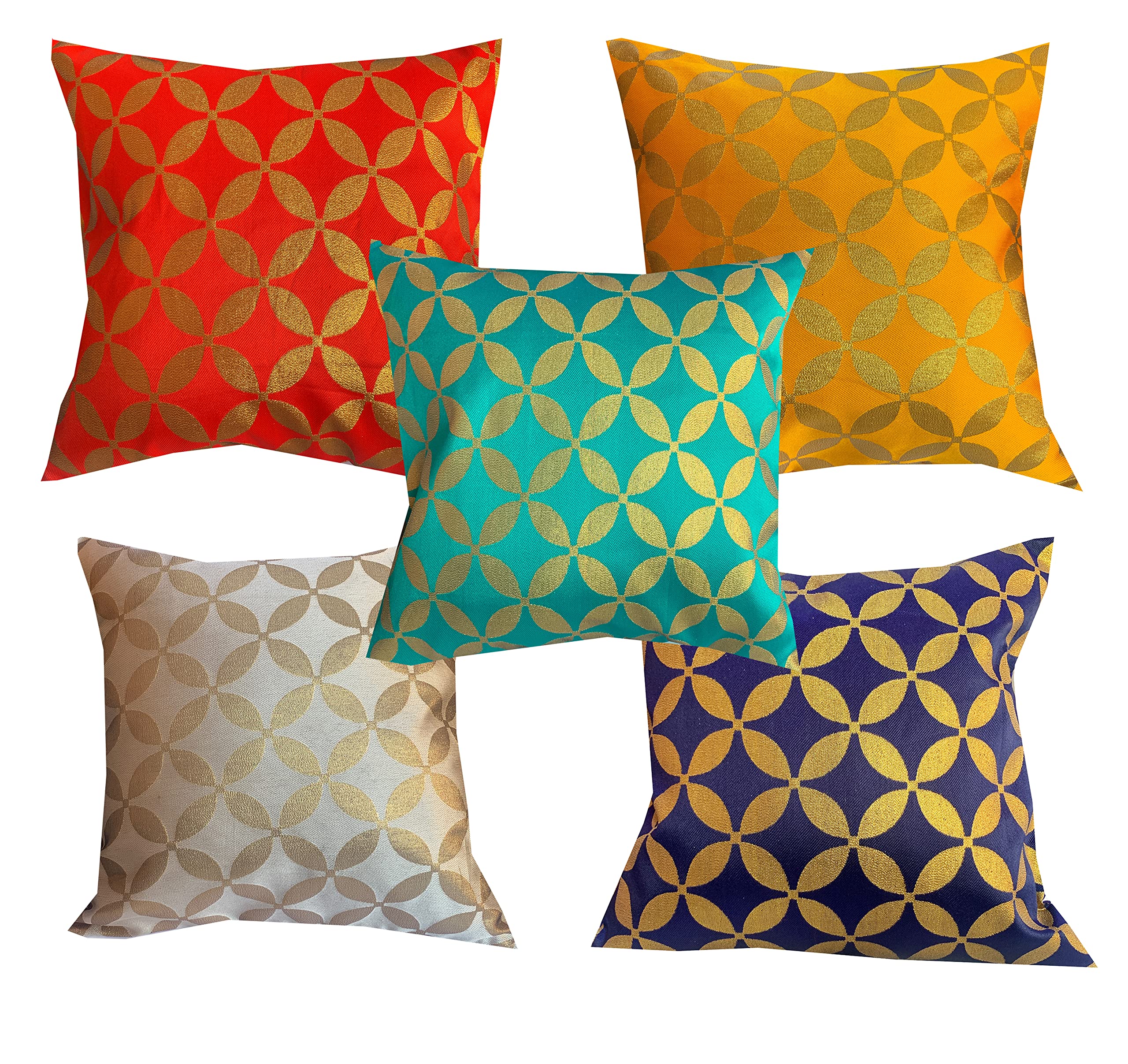 Pink Parrot Dupian Jacquard Multi Colour Throw Pillow Covers/Cushion Covers (16X16 Inches)  Set Of 5 Pcs