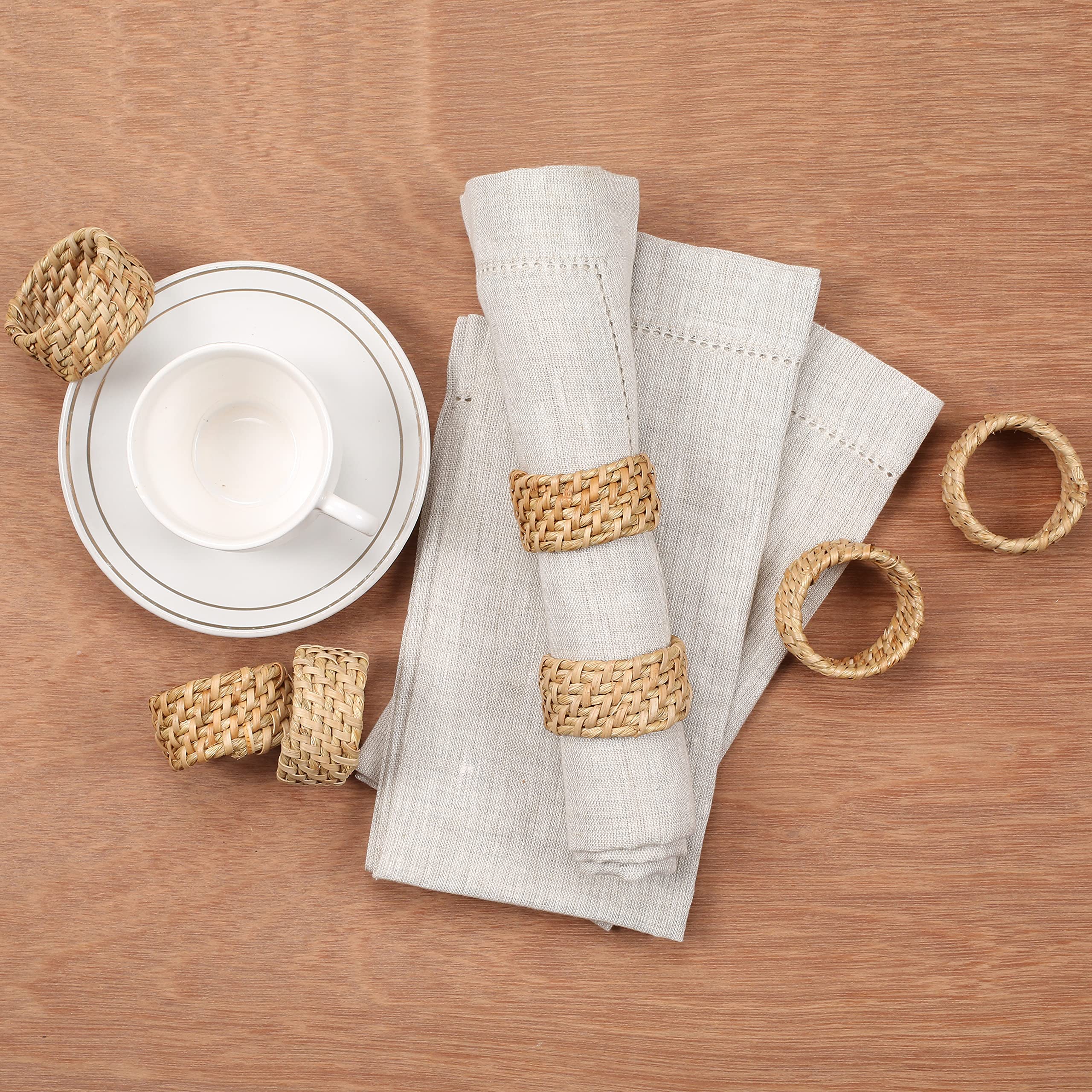 Alpha Living Home Rattan Napkin Rings Set Of 12, Napkin Ring Holder For Thanksgiving, Christmas, Party Decoration, Dinning Table