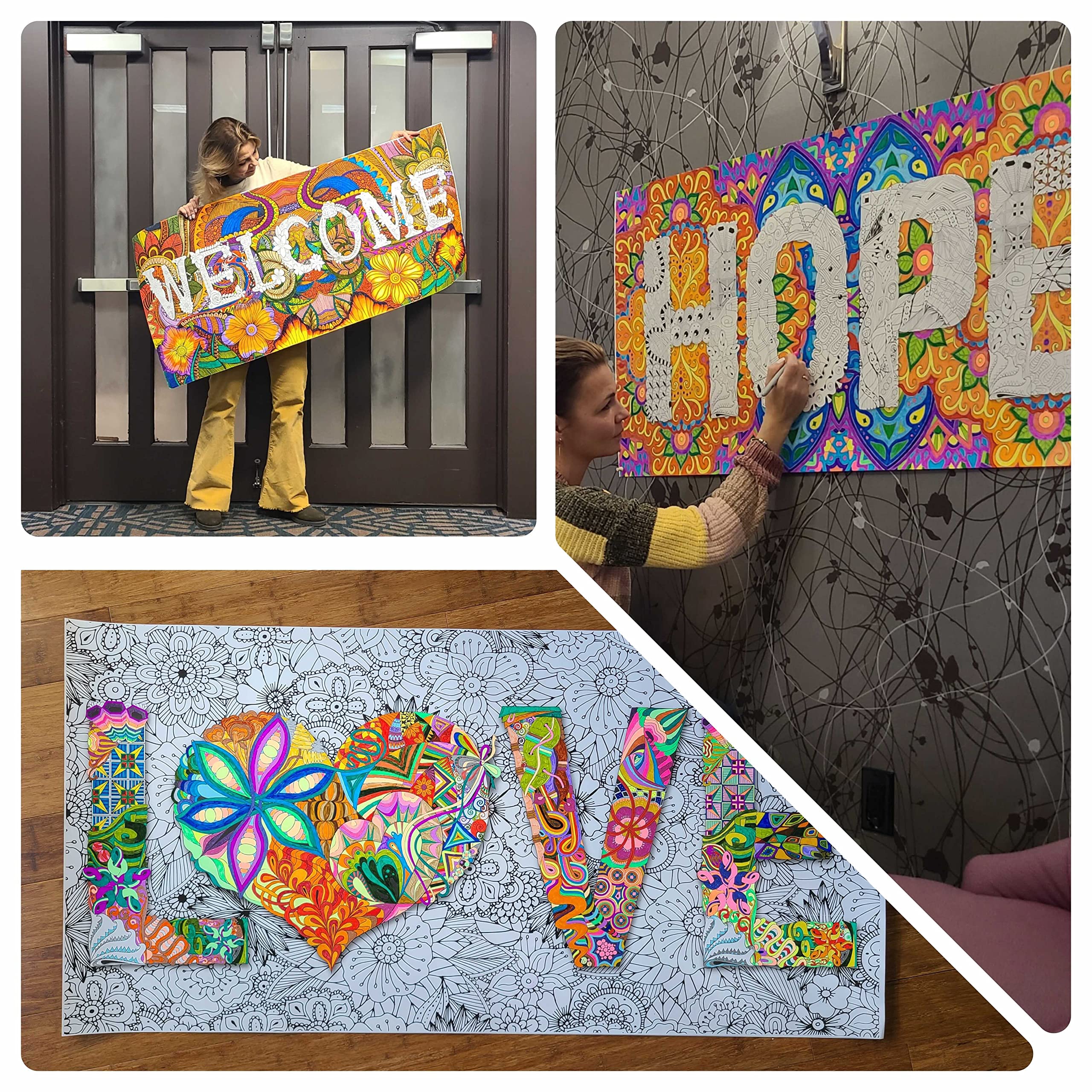 SJPRINTER Giant Coloring Poster for Kids and Adults - Great for Care Facilities  Schools  Group and Family Activities (Square Love  30'' x 30'')
