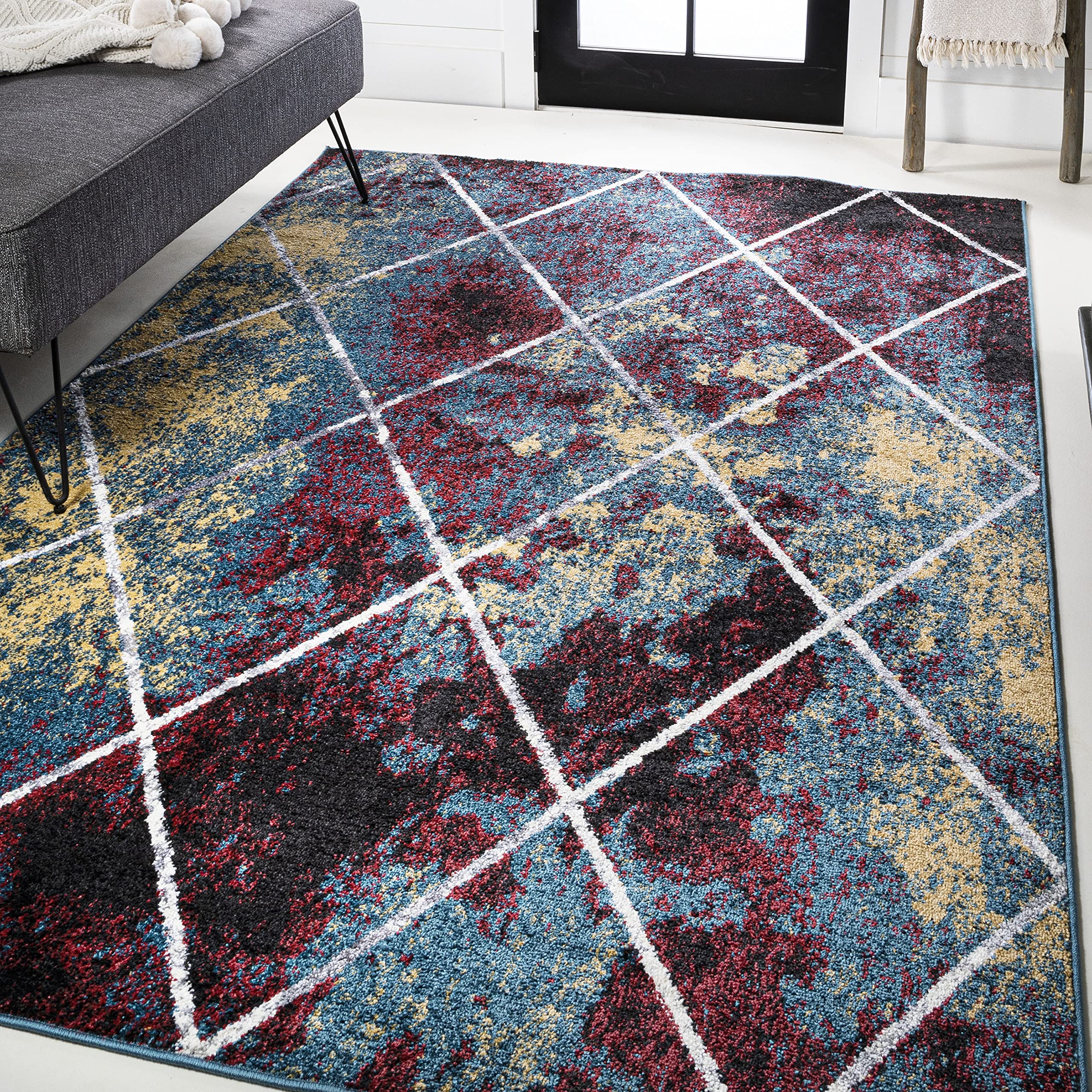 JONATHAN Y SEU102J-8 Cole Minimalist Diamond Trellis Indoor Area-Rug, Modern, Contemporary, Casual Easy-Cleaning,Bedroom,Kitchen