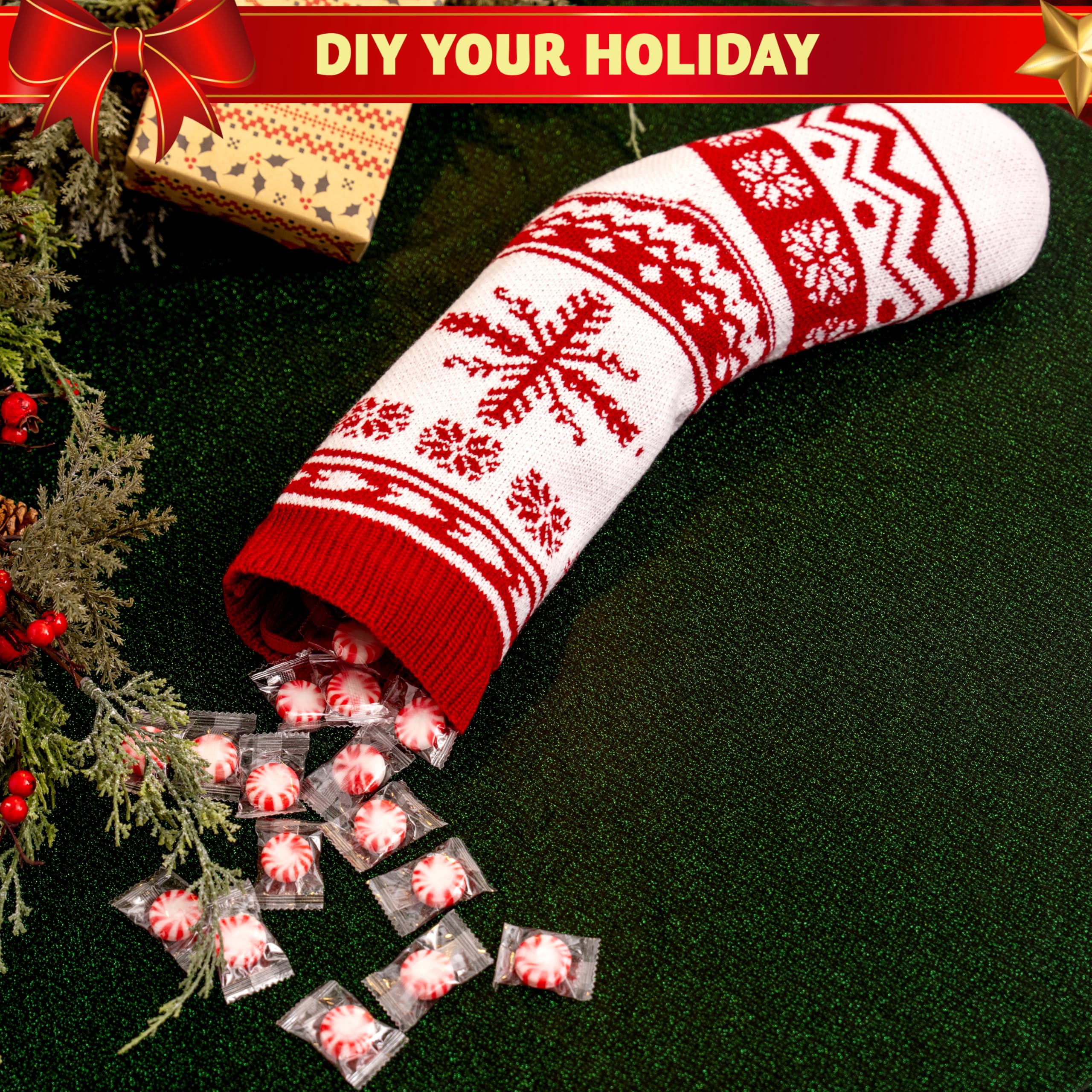 JOYIN 6 Pack 18 Christmas Knit Stockings, Large Rustic Yarn Xmas Stockings Bulk, Cable Knit Xmas Stockings with Snowflake Snowma