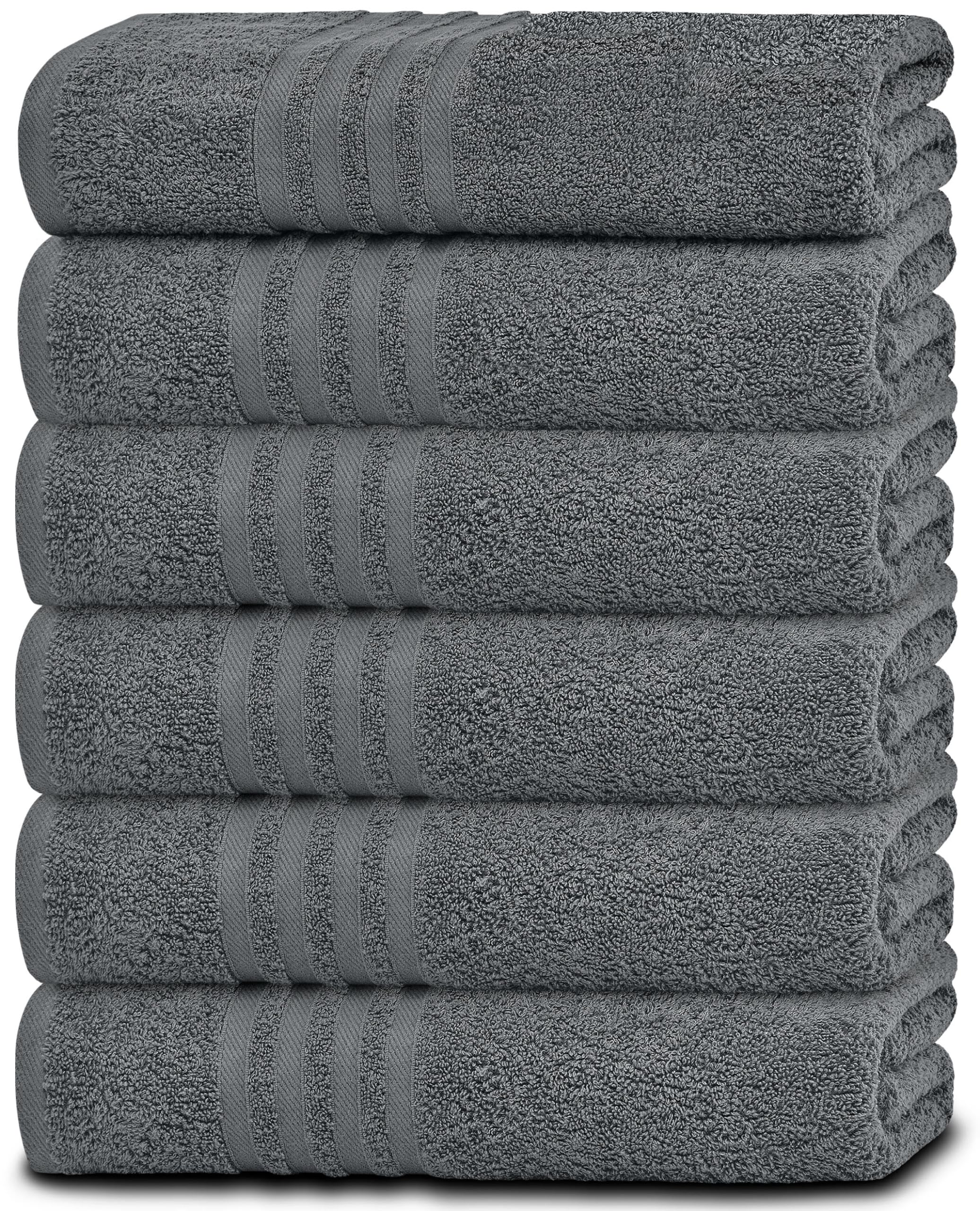 White Classic Wealuxe Grey Towels For Bathroom 6 Pack, Cotton Bath Towel Set For Hotel, Gym, Spa, Soft Extra Absorbent Quick Dry