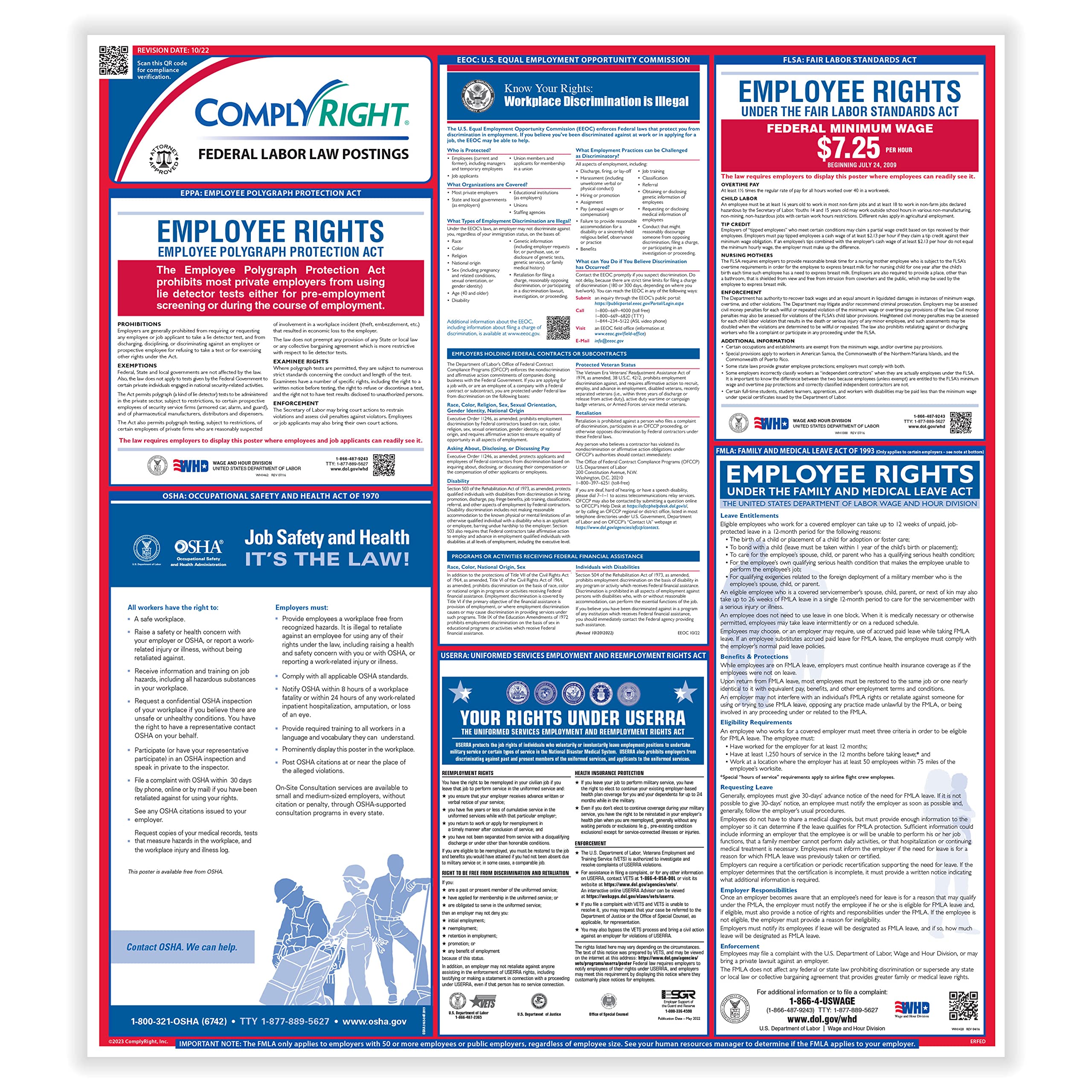 ComplyRight Federal Labor Law Poster Poster Set  Bilingual  24'' x 26.75''  Federal Posting