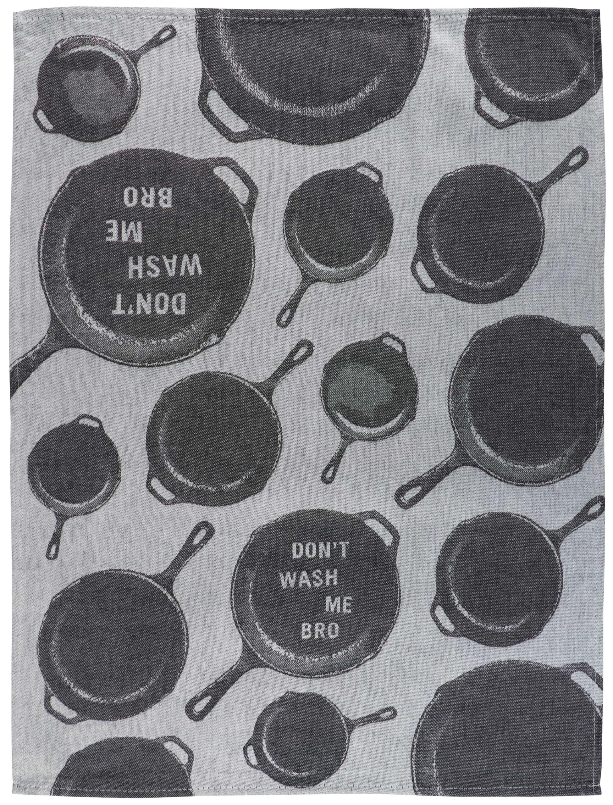 Blue Q Funny Woven Jacquard Dish Towel ~ Advice From Your Cast Iron Skillet: Don'T Wash Me Bro. 100% Cotton, Soft, Super-Absorbe