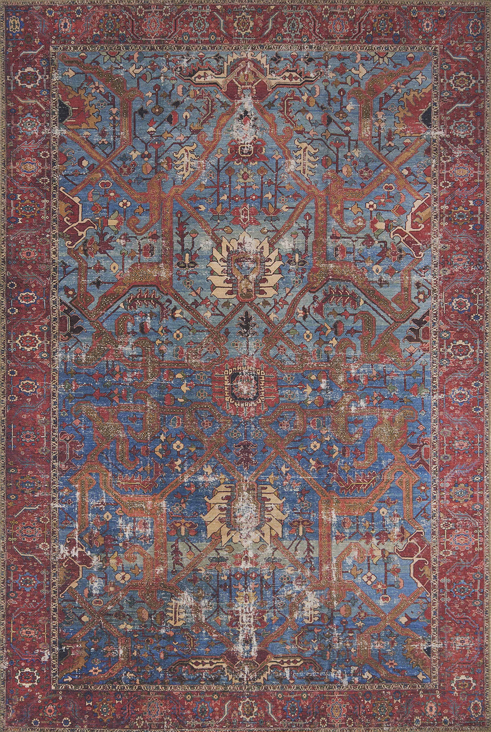 Loloi II Loren Blue/Red 3-6 x 5-6 Accent Rug