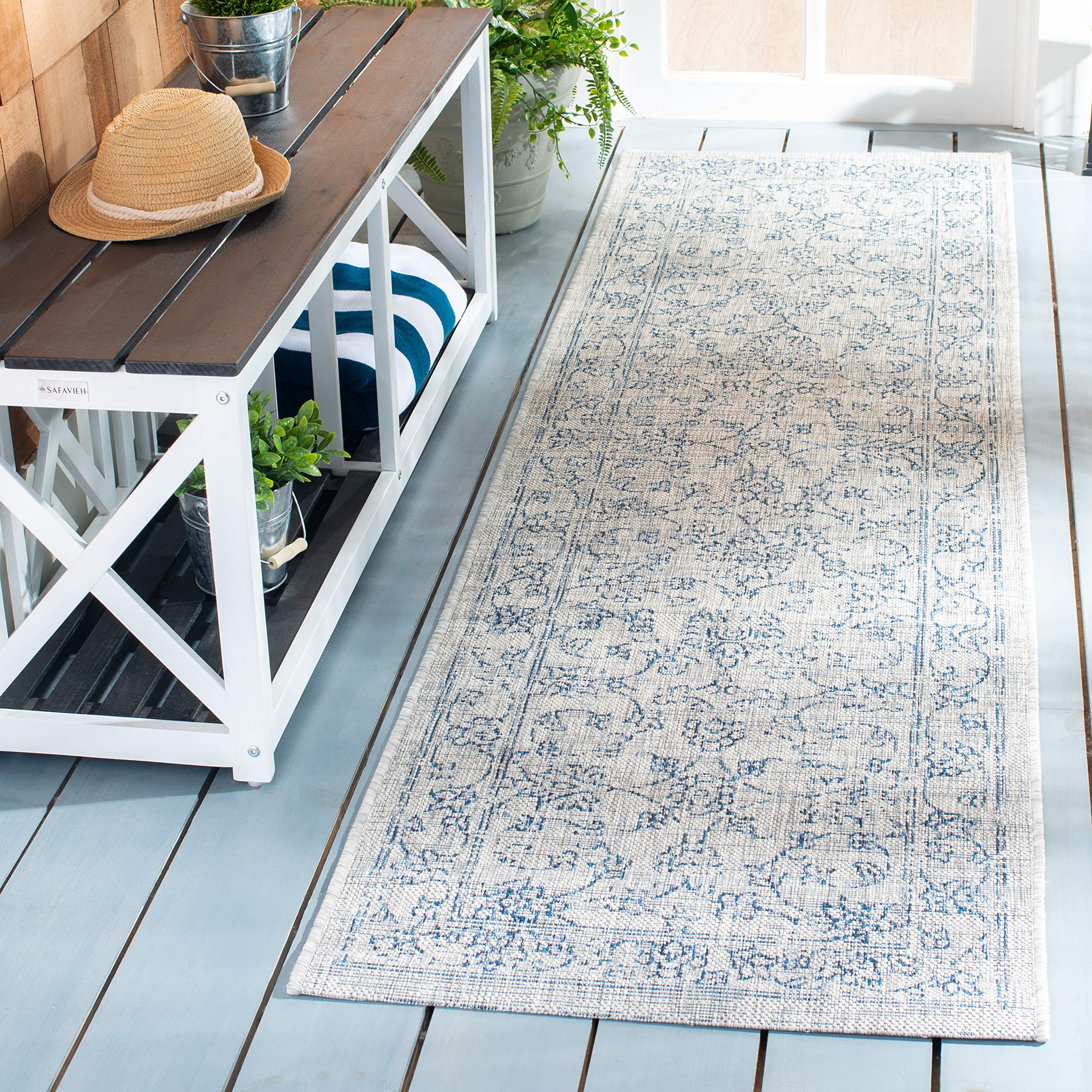 SAFAVIEH Courtyard Collection 23 x 10 Grey/Navy CY8680 Indoor-Outdoor Waterproof Easy-Cleaning Patio Backyard Mudroom Runner-R