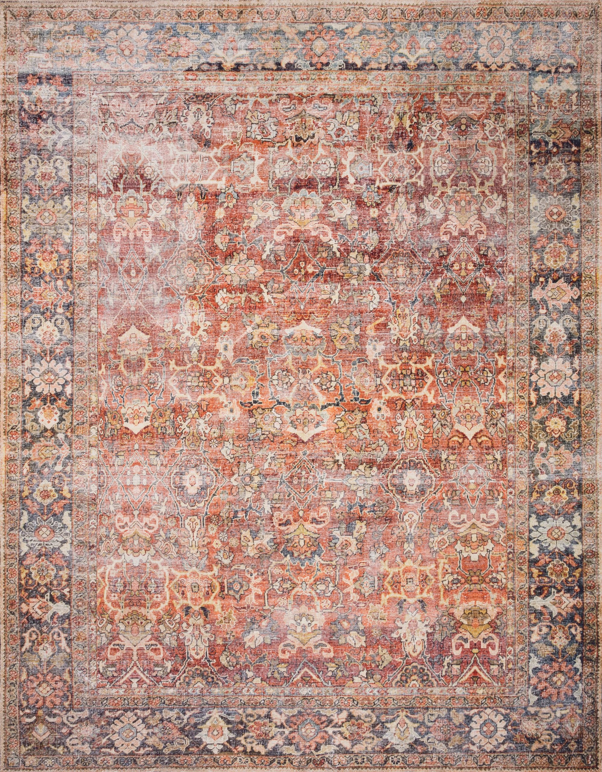 Loloi LAYLA Collection, LAY-02, Spice / Marine, 3-6 x 5-6, .13 Thick, Accent Rug, Soft, Durable, Vintage Inspired, Distressed,