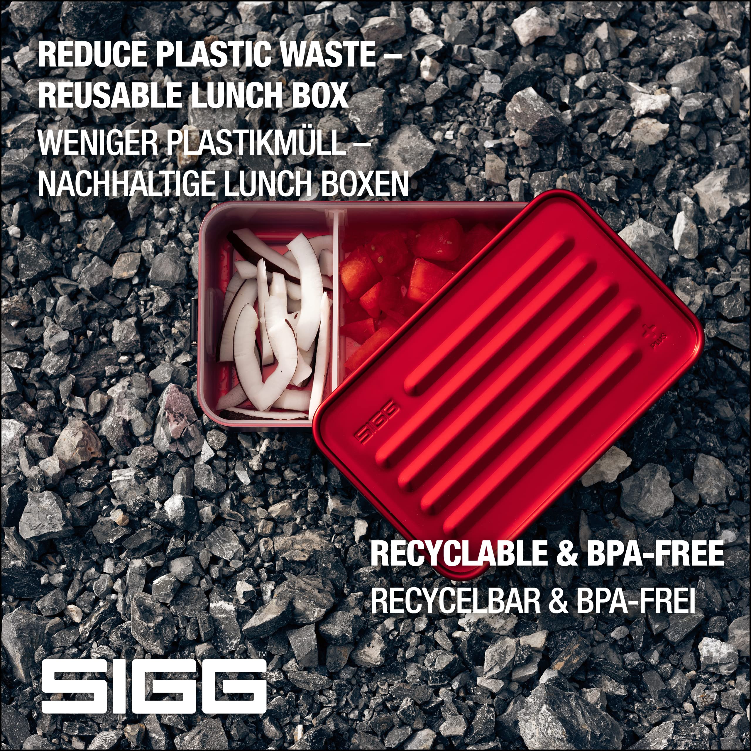 Sigg - Metal Lunch Box - With Food Separator - Dishwasher & Microwave Safe, Leakproof, Bpa Free - Aluminum - Plus Red L