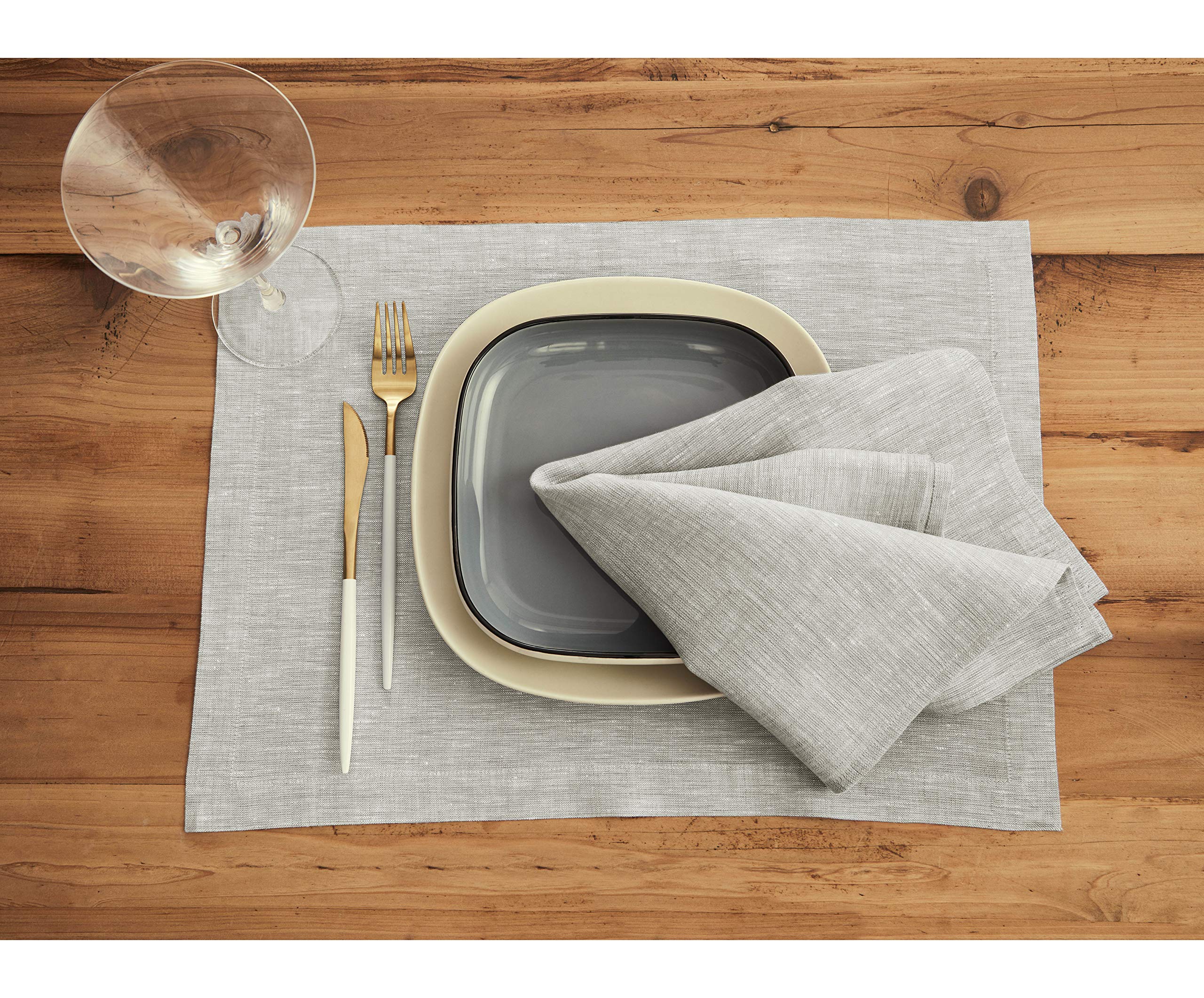 Solino Home Linen Placemats 19'' L X 14'' W Inch - 100% Pure Linen Oyster Grey Cloth Placemats Set Of 4 - Athena, Washable Fabri