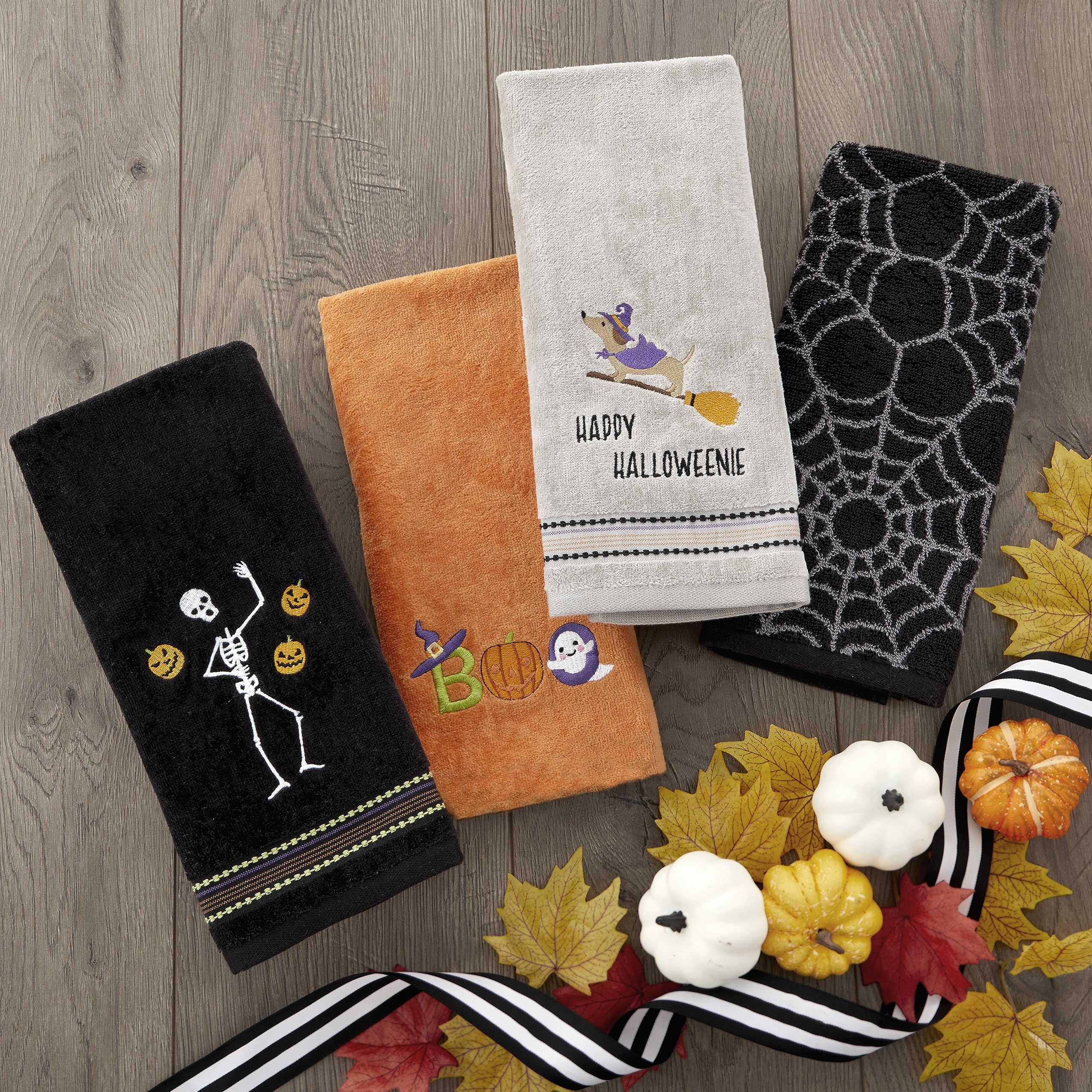 SKL Home by Saturday Knight Ltd. Juggling Skeleton Hand Towel Set  Black 2 Pack