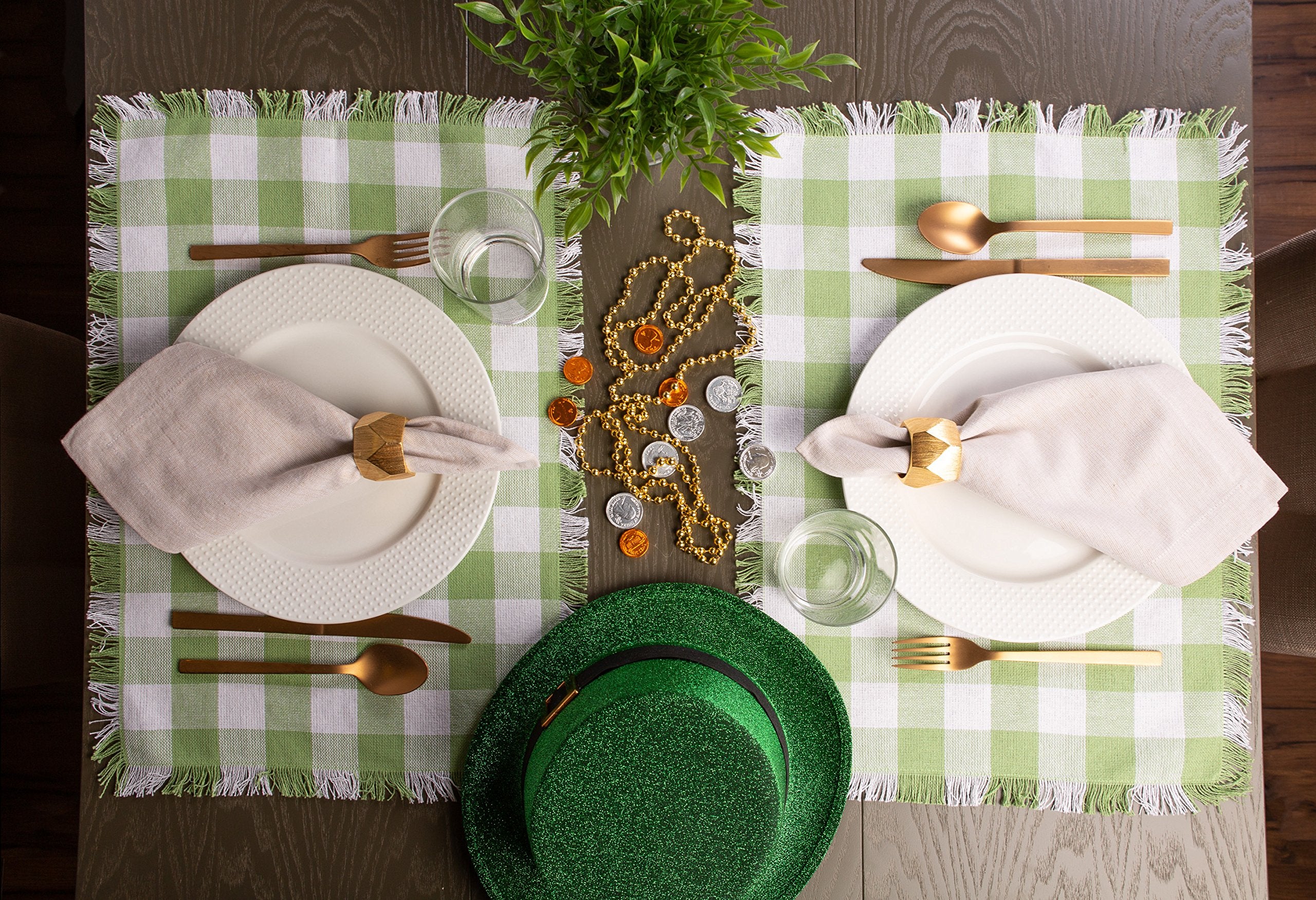 DII Heavyweight Fringed Check Tabletop Collection  Placemat Set  13x19  Bark Brown  6 Piece