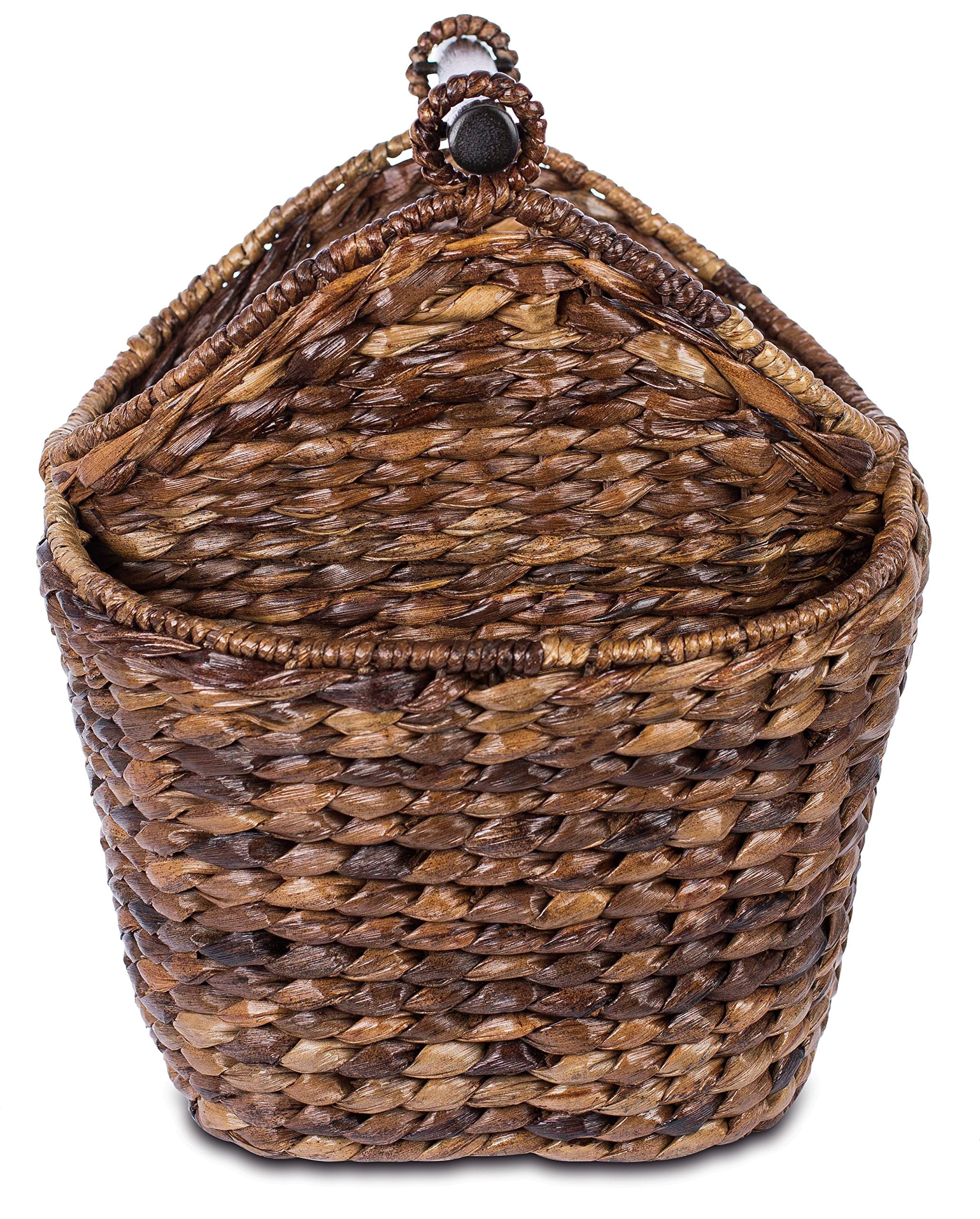 Birdrock Home Seagrass Magazine And Bathroom Basket - Hand Woven Toilet Paper Holder With Pocket - Espresso - Stylish Decorative