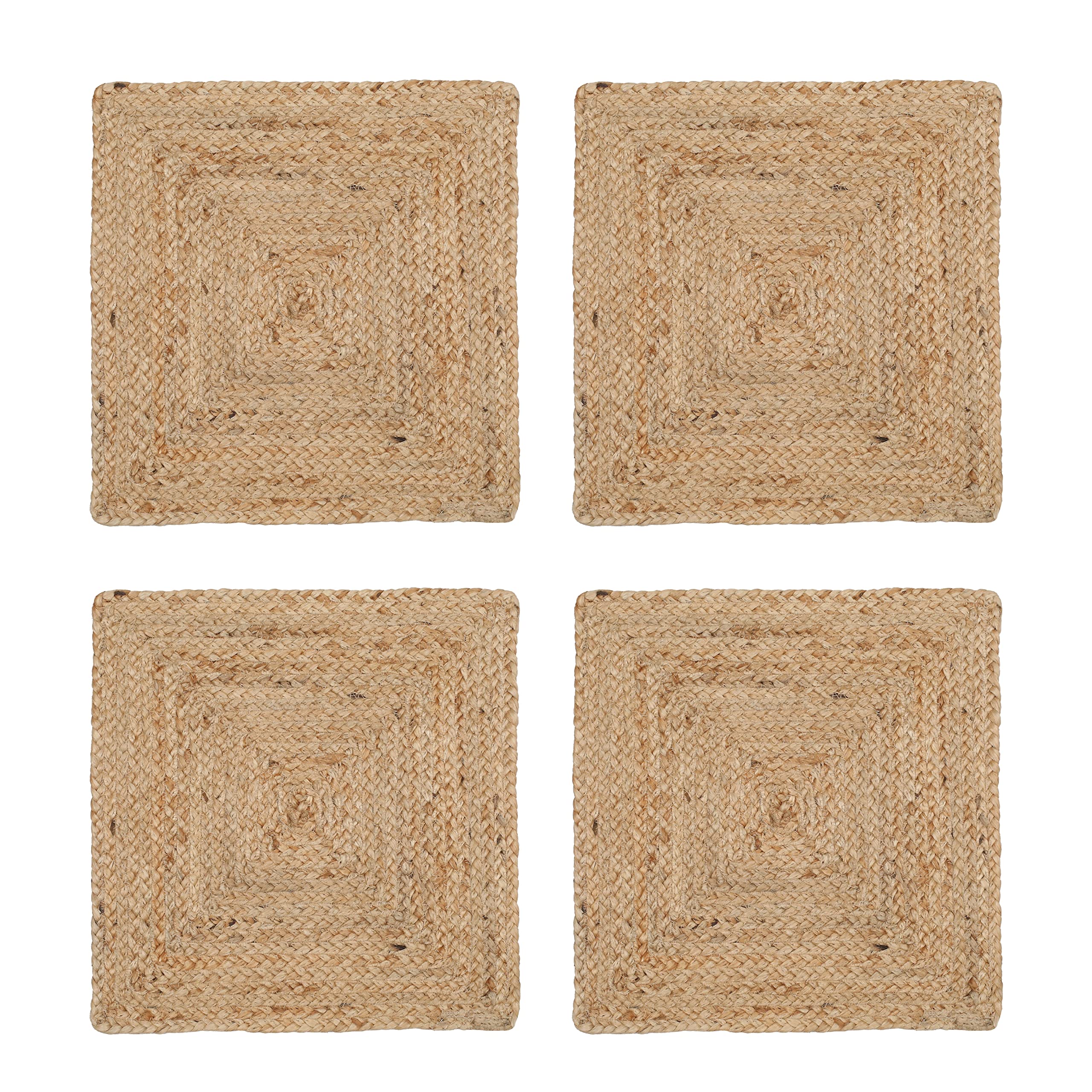 Hausattire Jute Braided Placemats 14X14 Inches - Natural, Farmhouse Reversible Woven Boho Mats For Kitchen & Dining Table (Set O