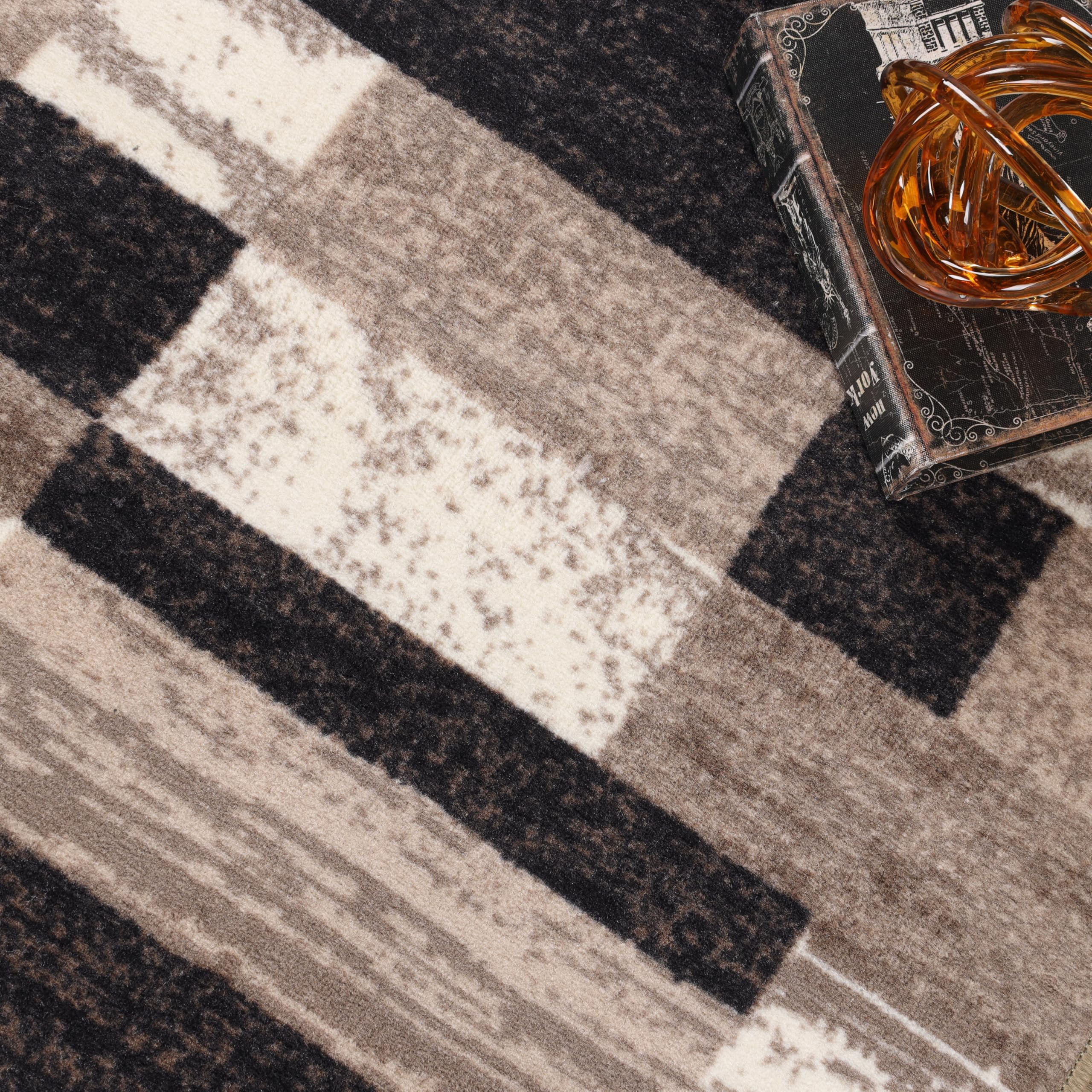 SUPERIOR Indoor Runner Rug, Foam Backed, Modern Geometric Patchwork Floor Decor for Bedroom, Office, Living Room, Entryway, Hard