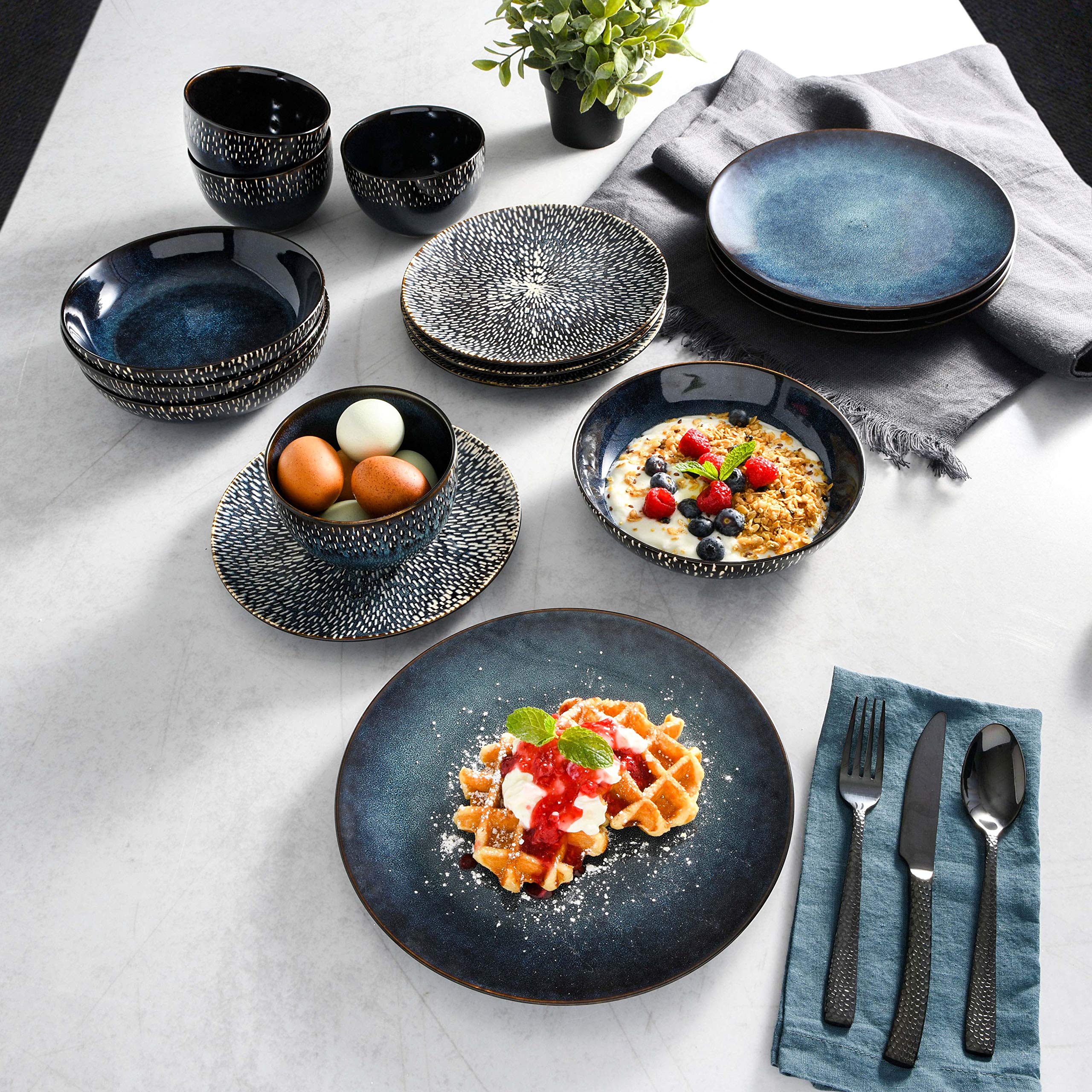 Gibson Elite Matisse 16-Piece Stoneware Dinnerware Set, Service for 4, Cobalt Blue, Model 99839.16RM