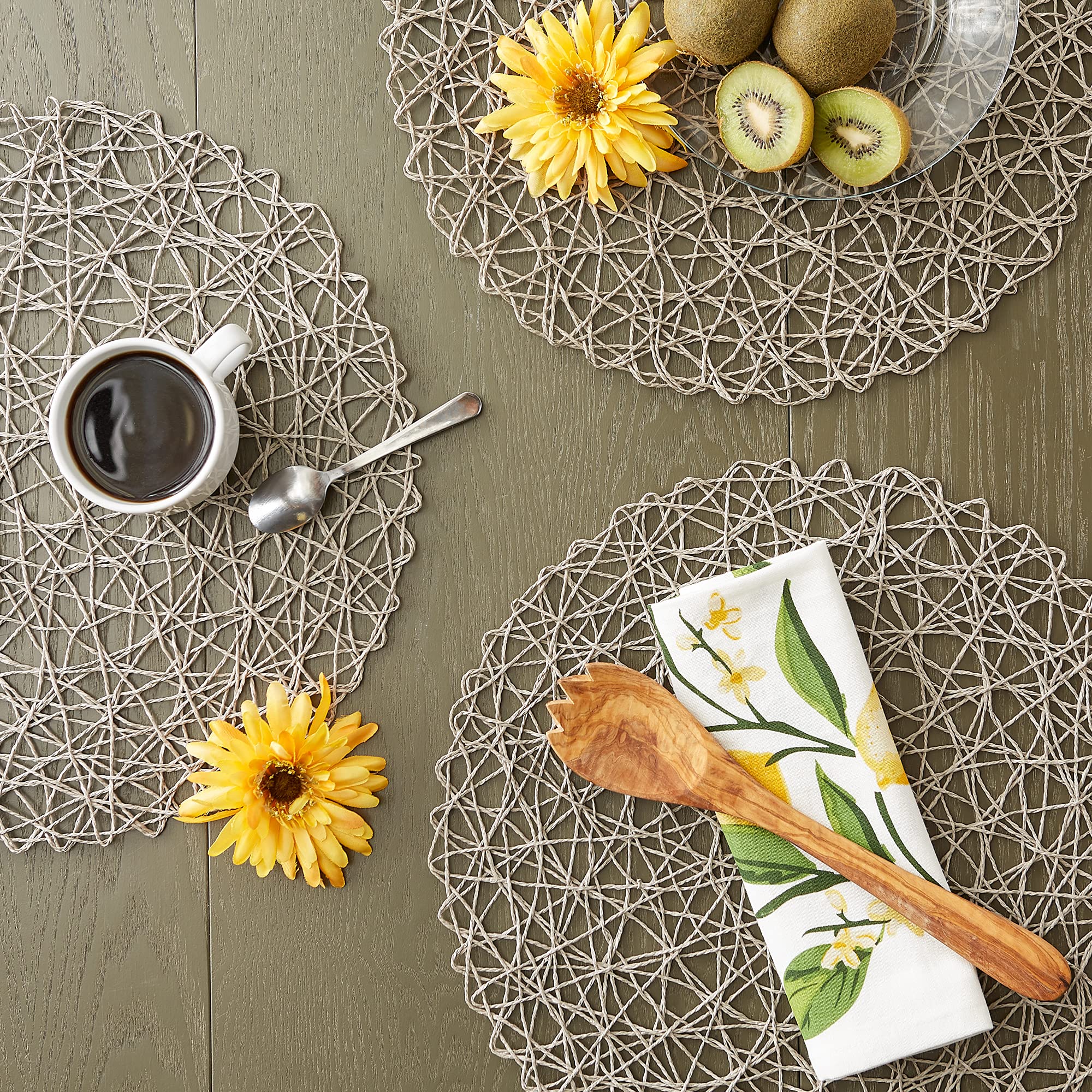 GRAY WOVEN PAPER ROUND PLACEMAT SET/6