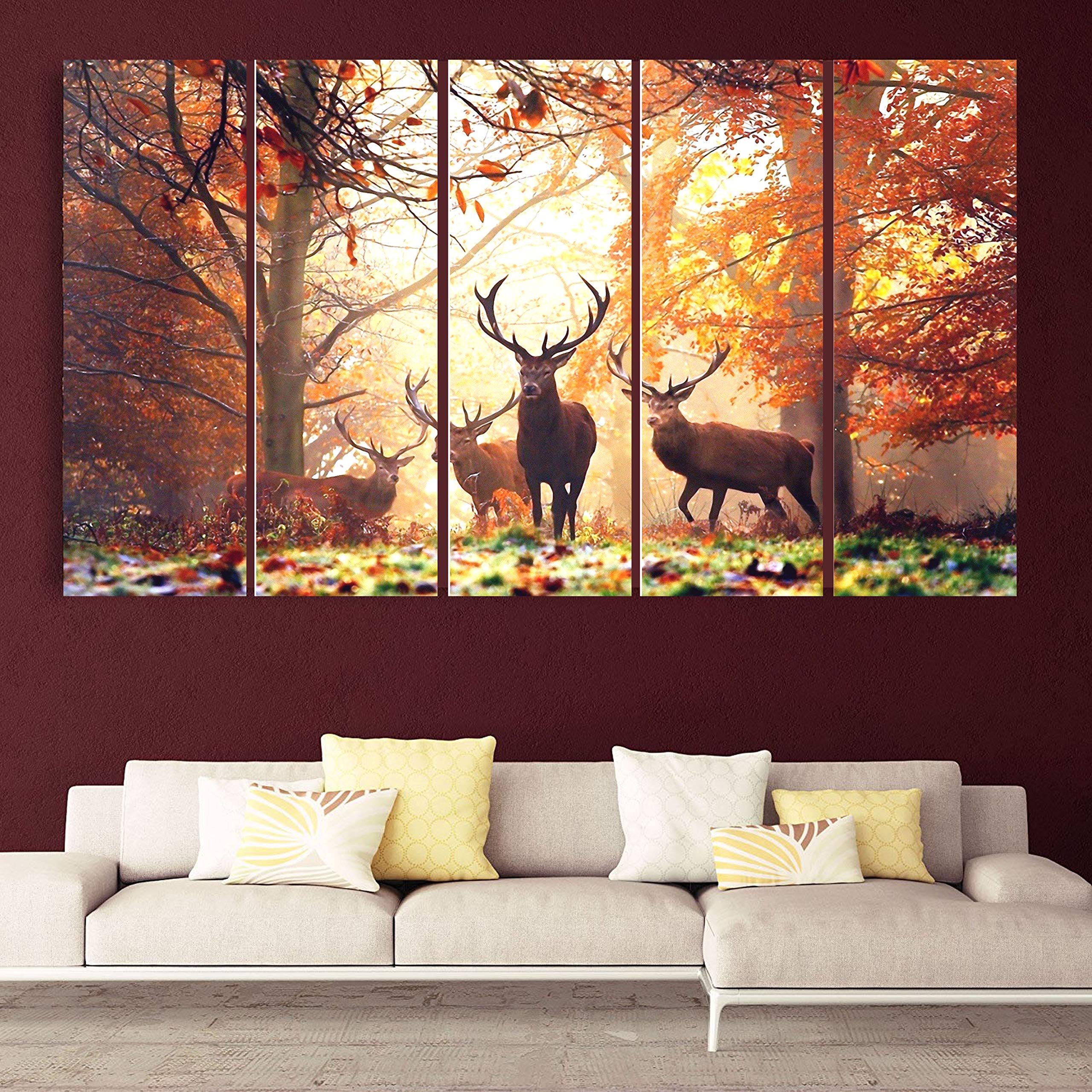 Kyara Arts Multiple Frames, Beautiful Deers Nature Wall Painting For Living Room, Bedroom, Office, Hotels, Drawing Room Wooden F