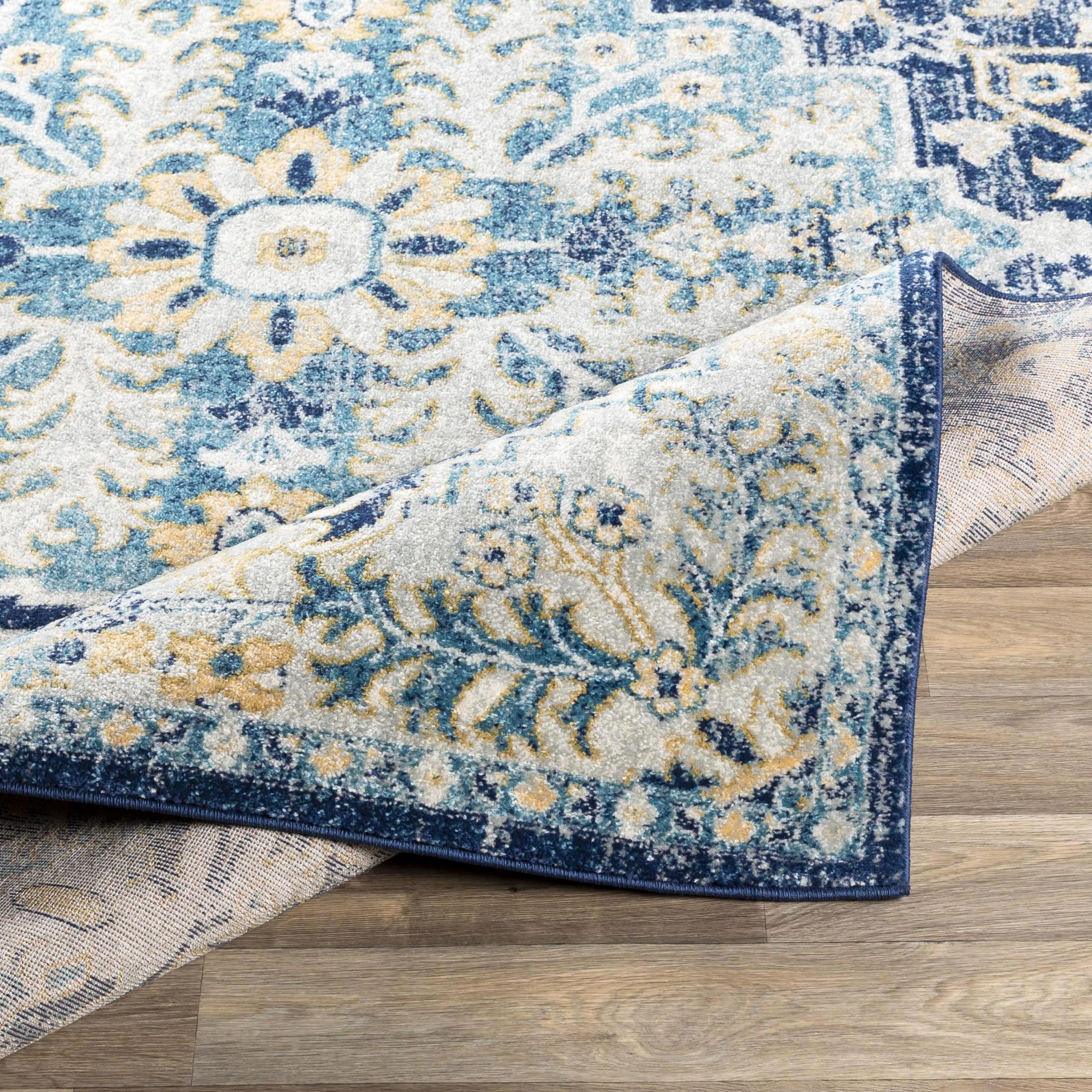 Livabliss Area Rugs - 8x10 Odelia Vintage Boho Blue Aqua Slate Area Rug for Living Room Bedroom - Floral Medallion Stain Resista