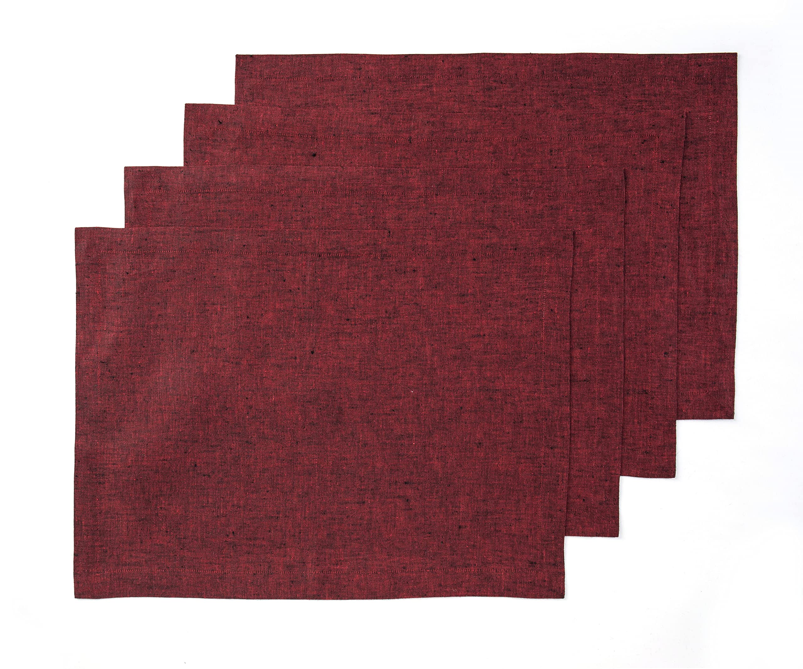 Solino Home Linen Placemats 19'' L X 14'' W Inch - 100% Pure Linen Red Garnet Cloth Placemats Set Of 4 - Athena, Washable Fabric