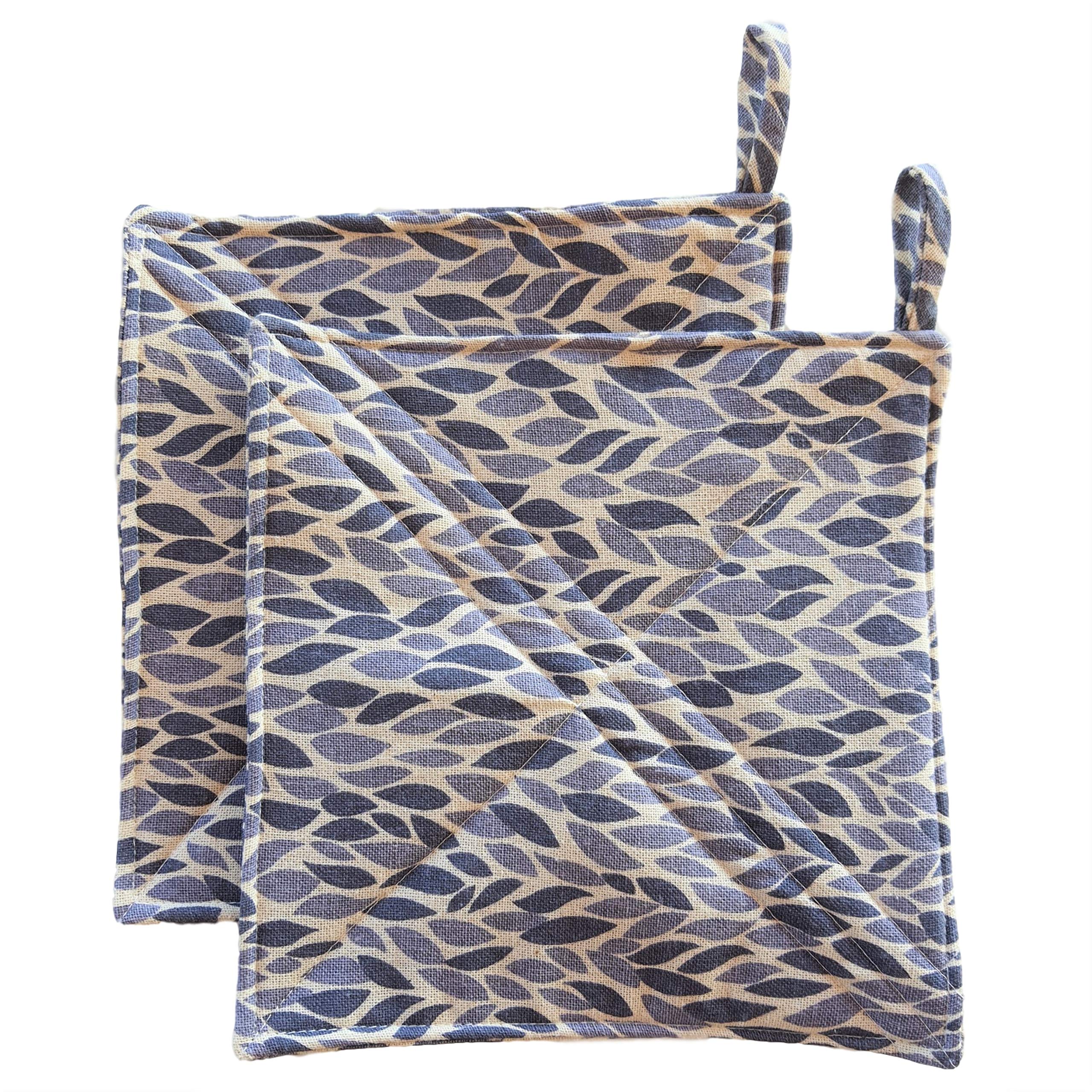 Cushystore Pot Holder Navy Leave Blue Cottage Style Oven Pads For Cooking Kitchen 7.75'', 2 Packs