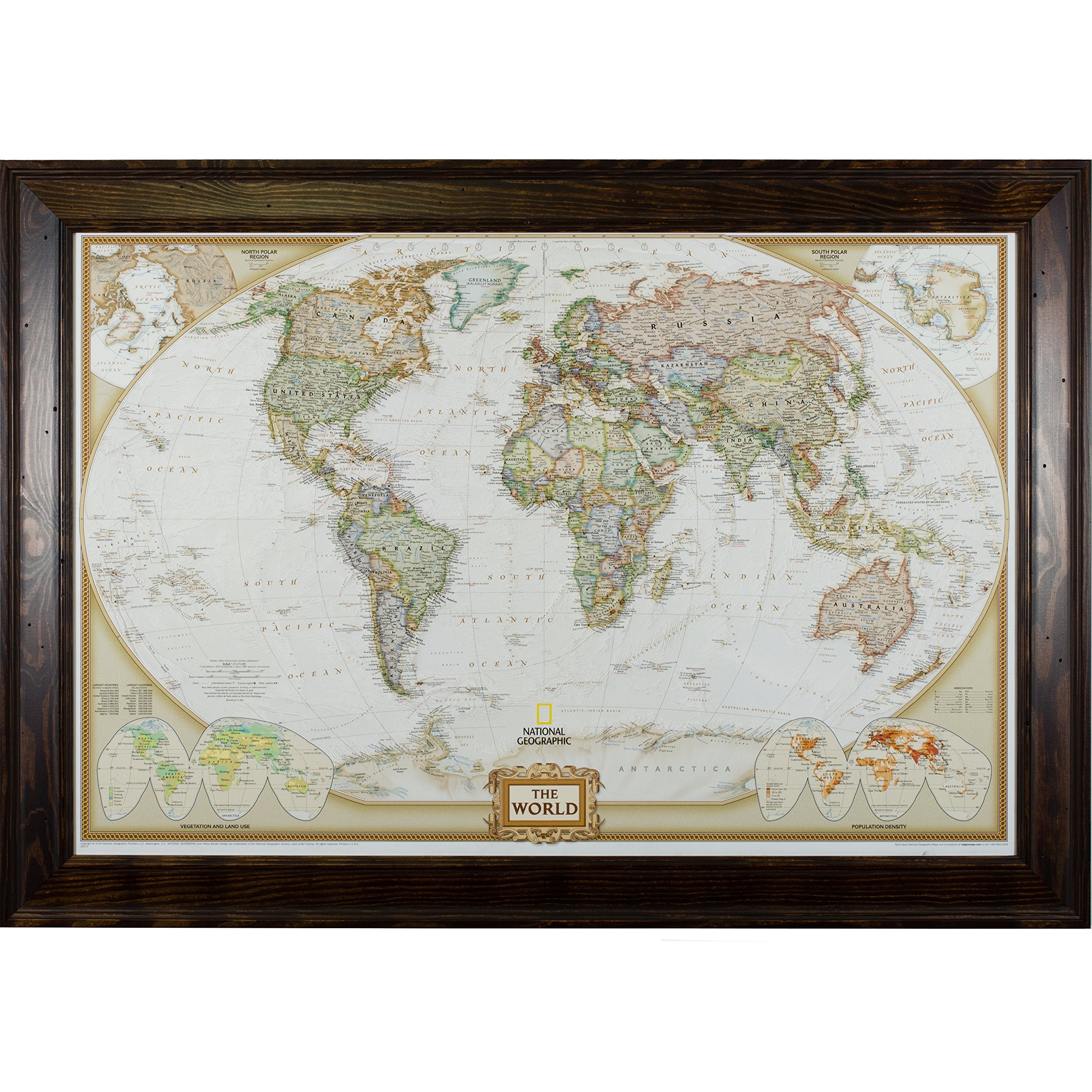 Craig Frames Wayfarer, Executive World Push Pin Travel Map, Distressed Dark Brown Frame and Pins, 24 by 36-Inch