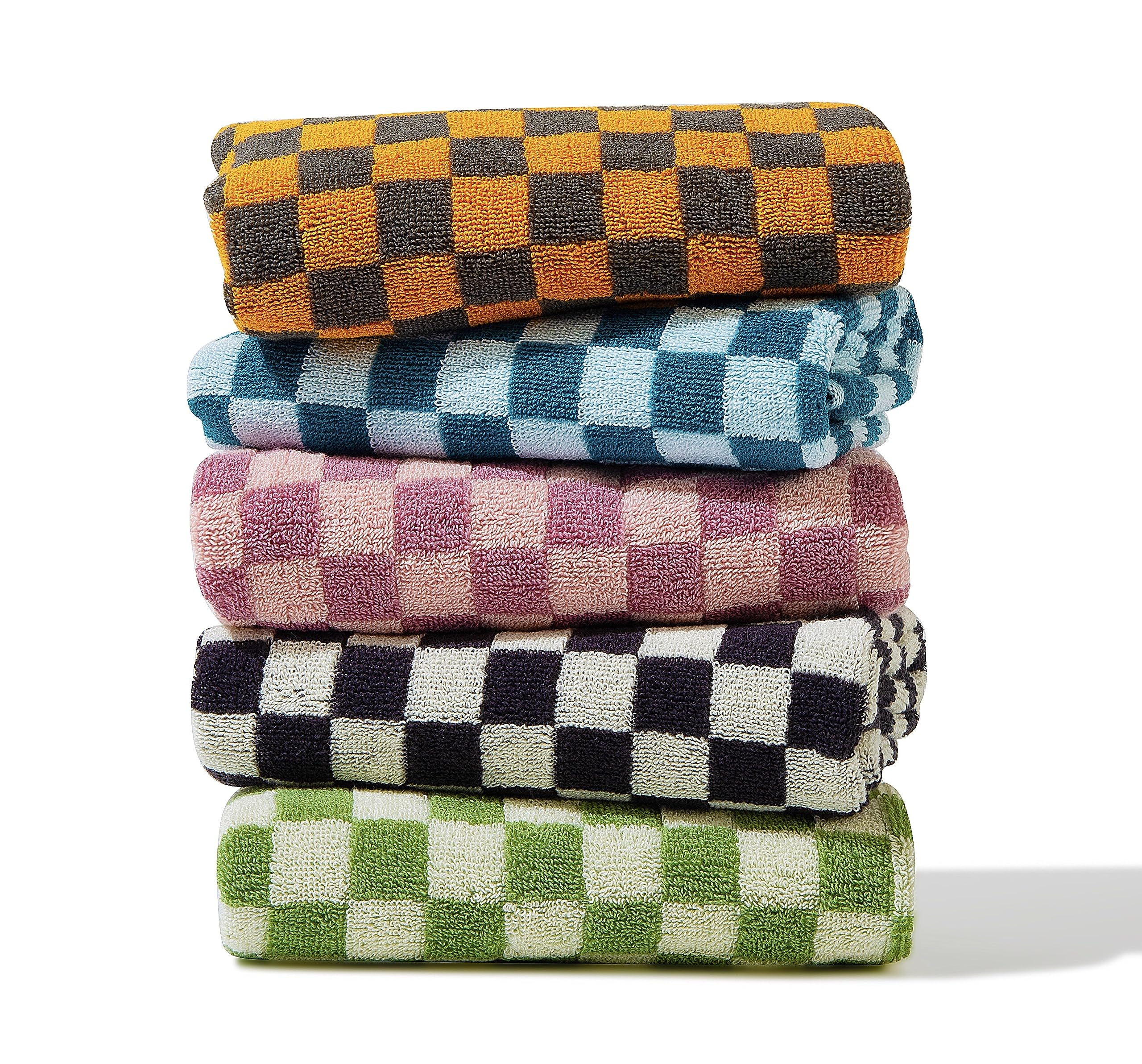 Madi-Cadi Luxurious Checkered Cotton Hand Towels Set Of 5 - Soft, Absorbent, And Decorative Checkered Design For Bathroom, Kitch