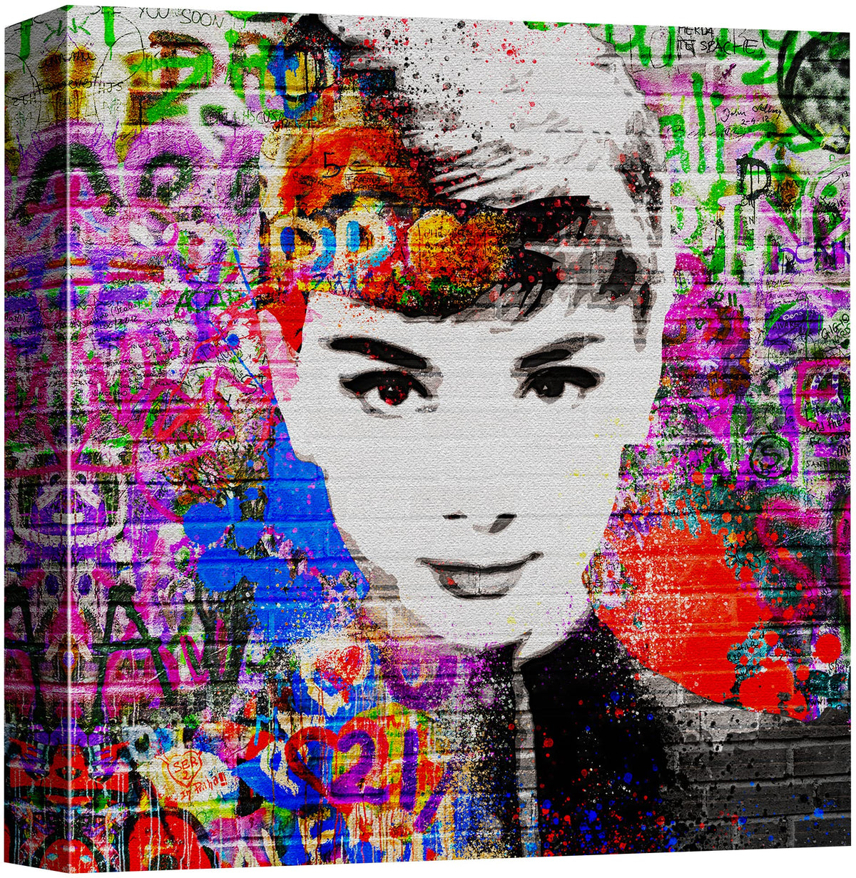 Nwt Canvas Print Wall Art Brick Spray Paint Audrey Hepburn Portrait Graffiti & Street Art Abstract Illustrations Modern Art Deco
