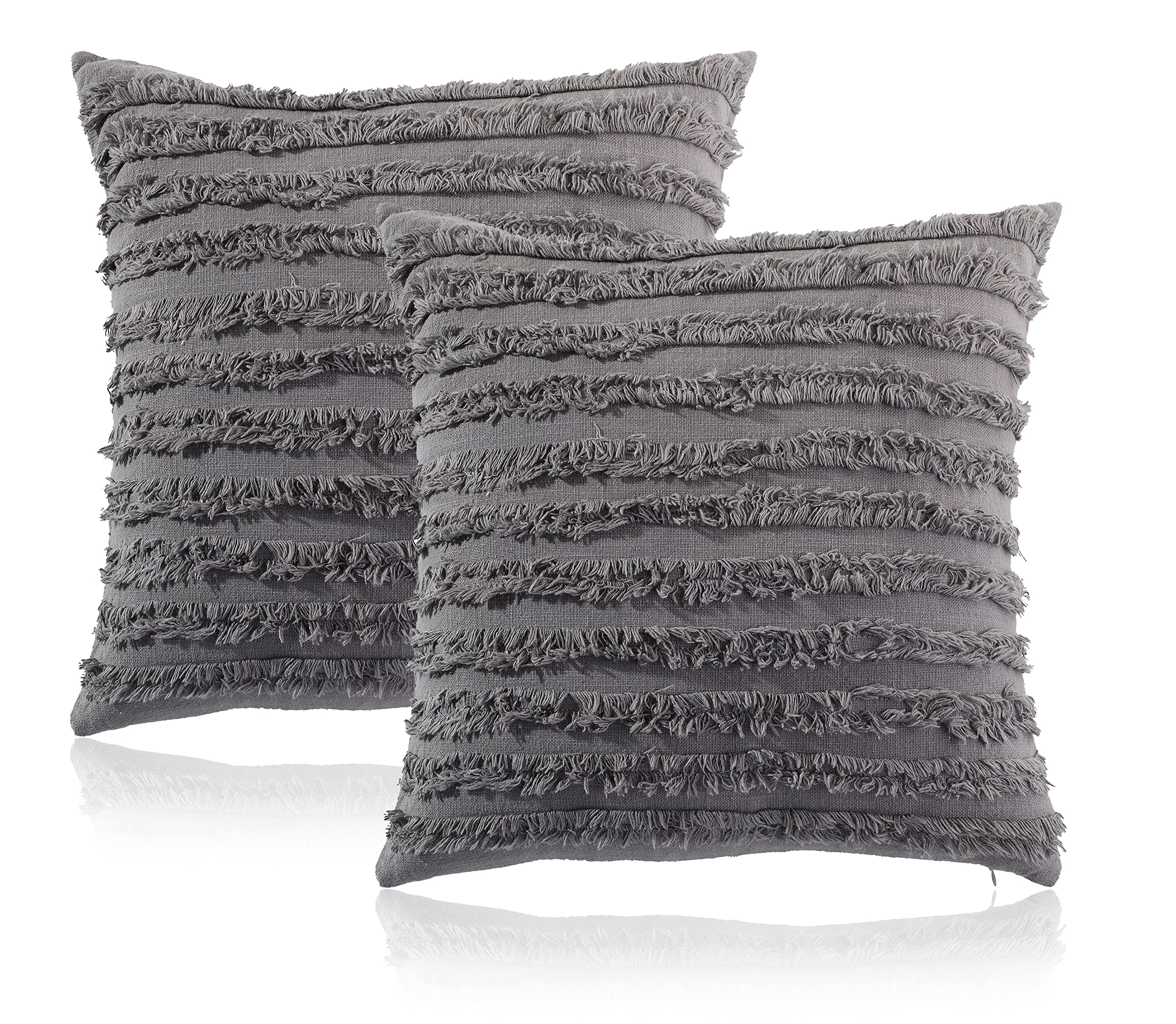 Mosey Cotton 20X20 Cushion Covers Set Of 2 | Boho Cushion Cover 20 Inch X 20 Inch | Sofa 20 Inch Cushion Cover | Grey Pillow Cov