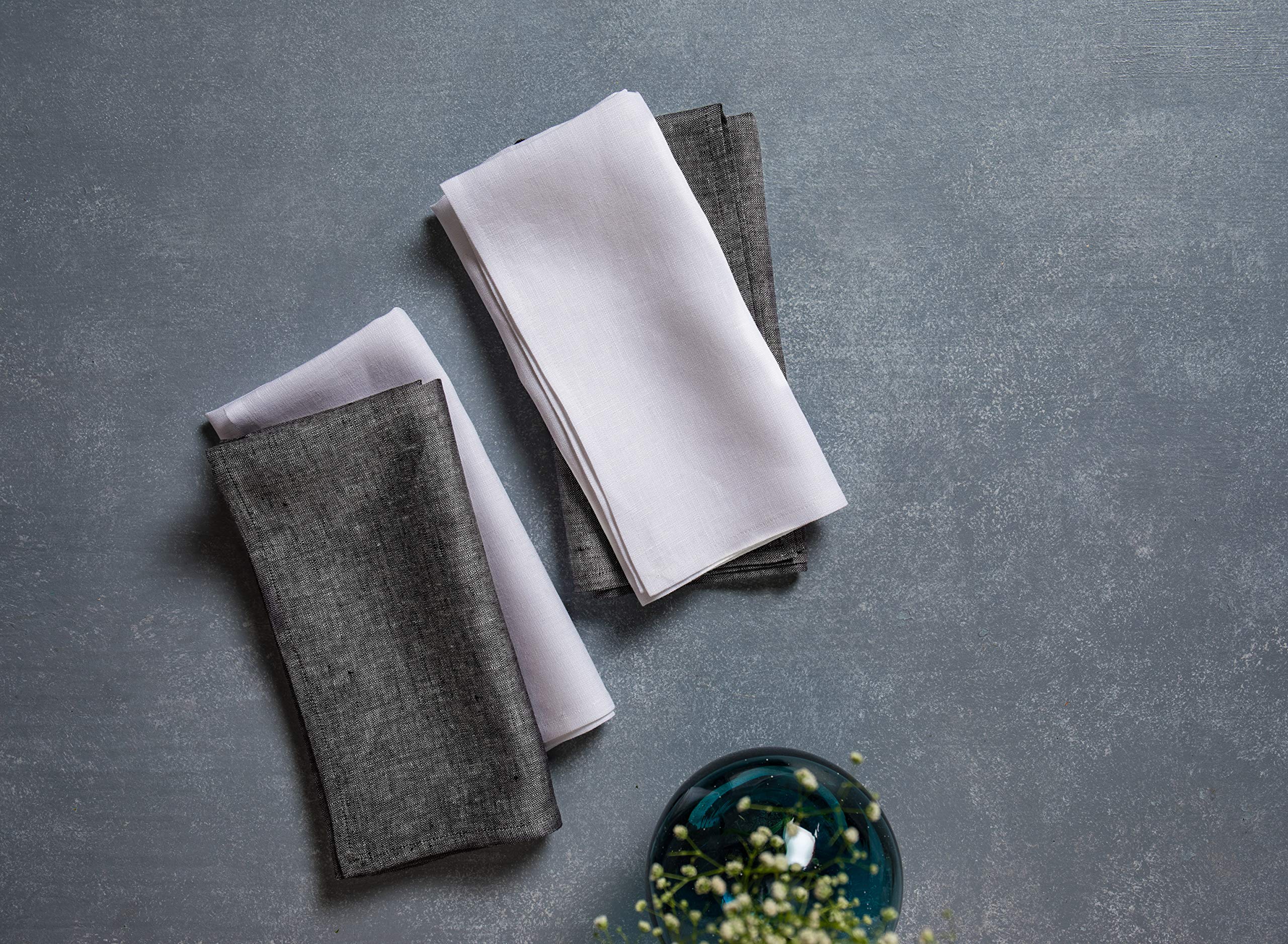 Solino Home Linen Dinner Napkins 20 X 20 Inch - 100% Pure Linen Charcoal Grey Cloth Napkins Set Of 4 - Athena, Handcrafted And M
