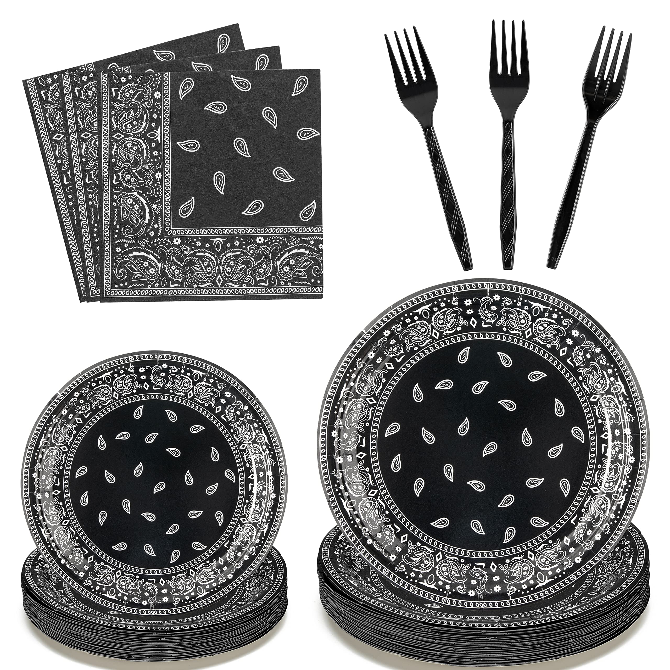 K1Tpde 96Pcs Cholo Bandana Party Tableware Set, Cholo Gangsta Theme Bandana Paper Plates, Western Cowboy Birthday Party Disposab
