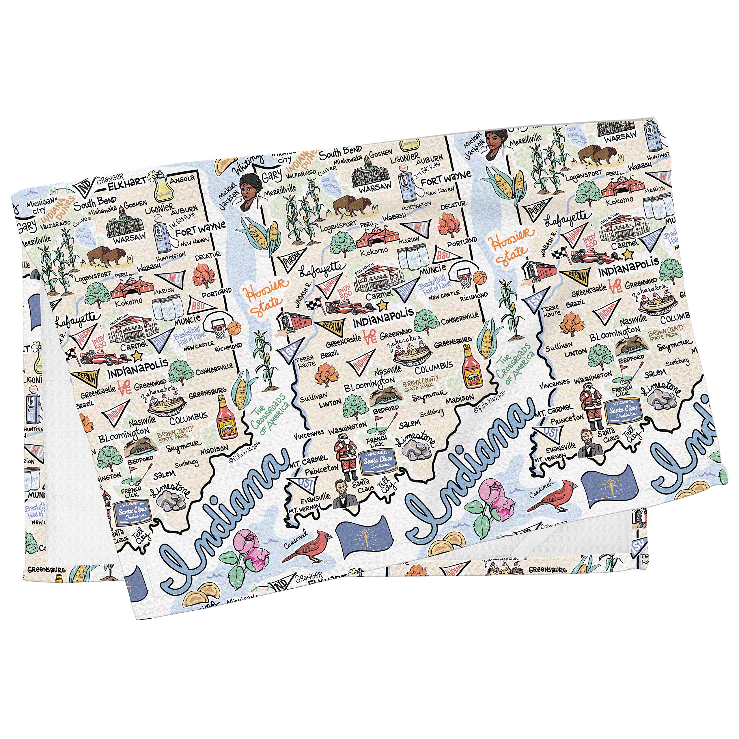 Fish Kiss 16''X24'' Indianna Map Towel Is 100% Microfiber Waffle Weave Help You Explore In Detail - Our Super Absorbent & Soft,