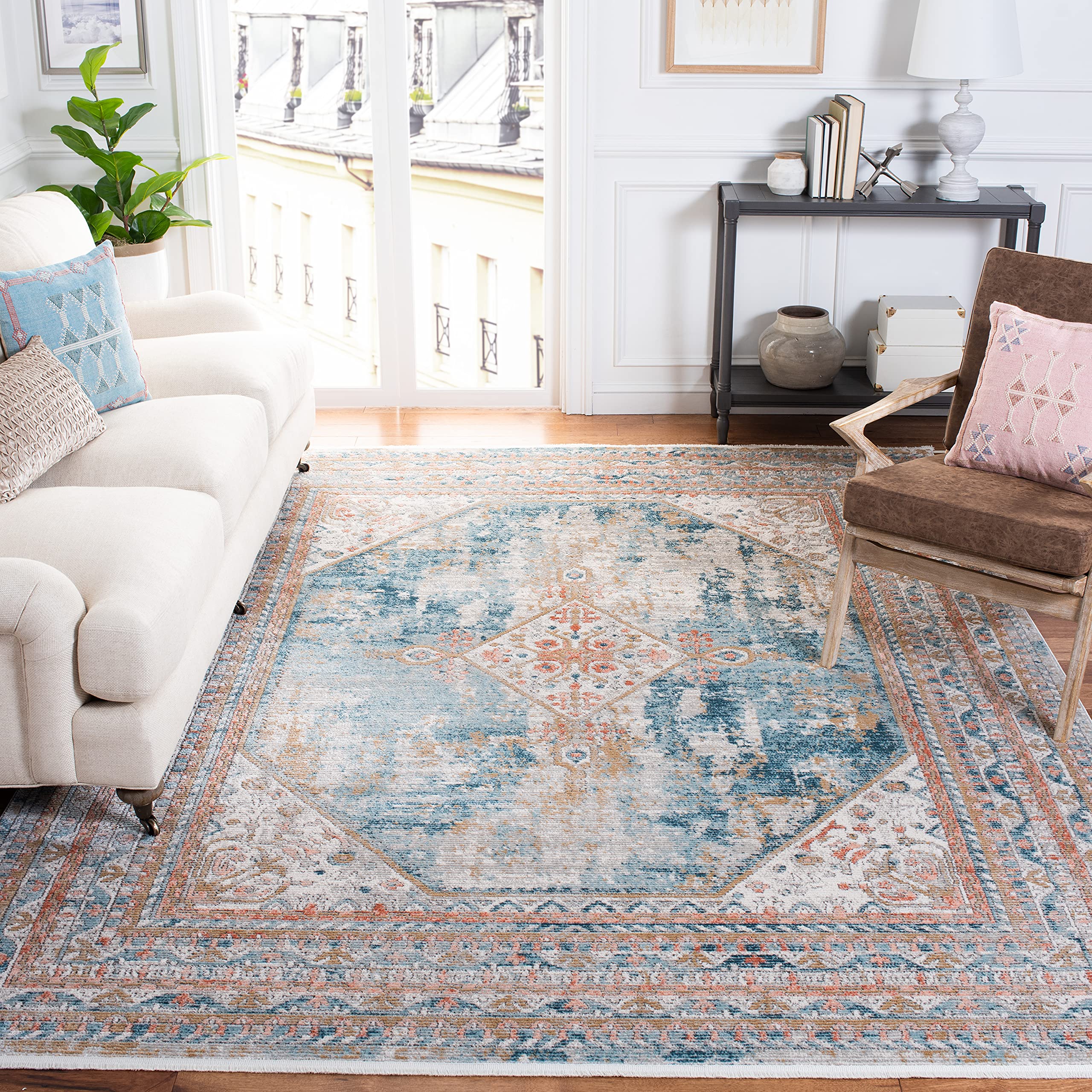 SAFAVIEH Shivan Collection 8 x 10 Blue/Grey SHV725M Medallion Distressed Non-Shedding Living Room Bedroom Dining Home Office A
