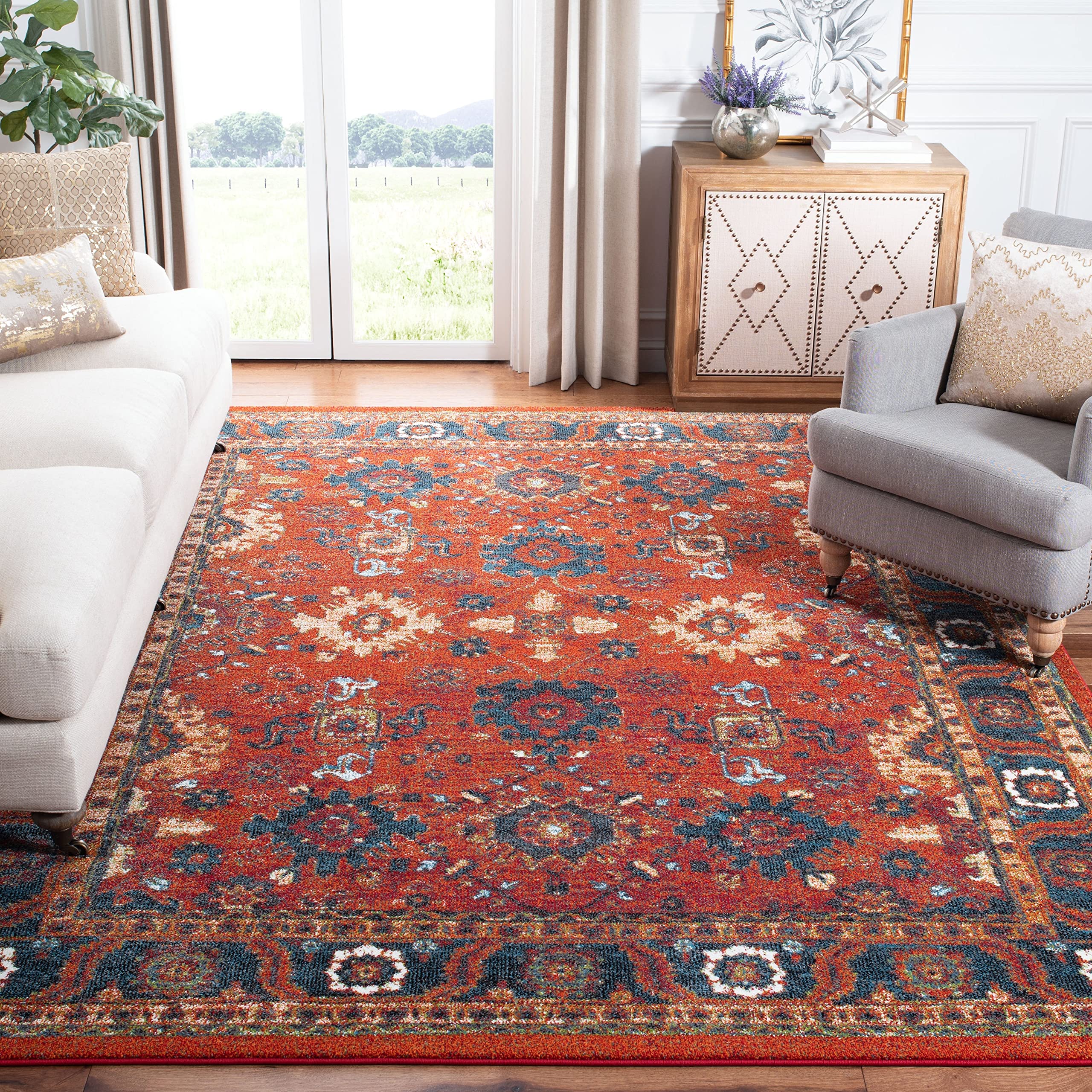 SAFAVIEH Vintage Hamadan Collection Accent Rug - 4 x 6, Orange & Blue, Oriental Persian Design, Non-Shedding & Easy Care, Idea