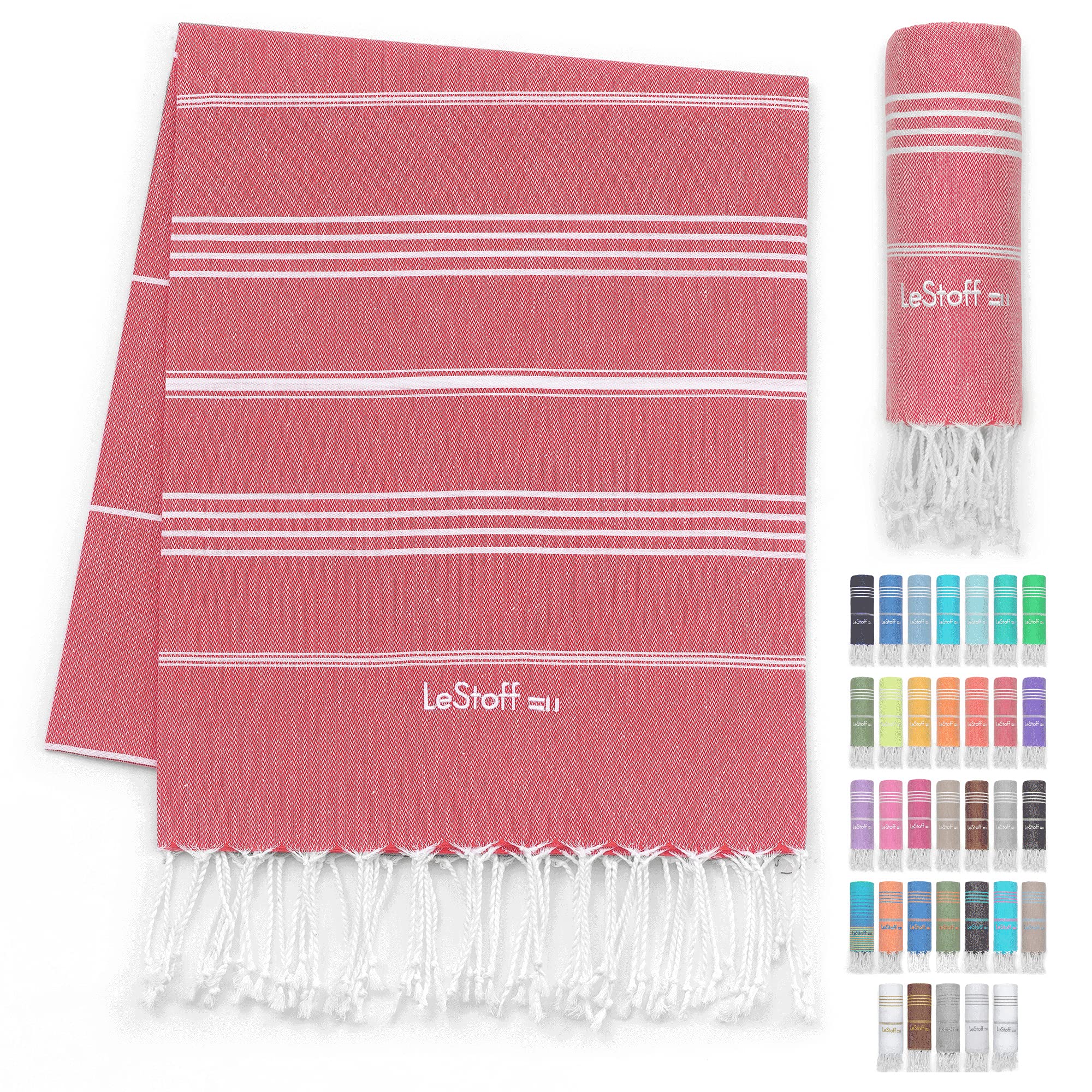 Lestoff Turkish Beach Towel 100% Organic Cotton Prewashed 38''X71'' Soft Highly Absorbent Quick Drying Beach Pool Bath Yoga Gym
