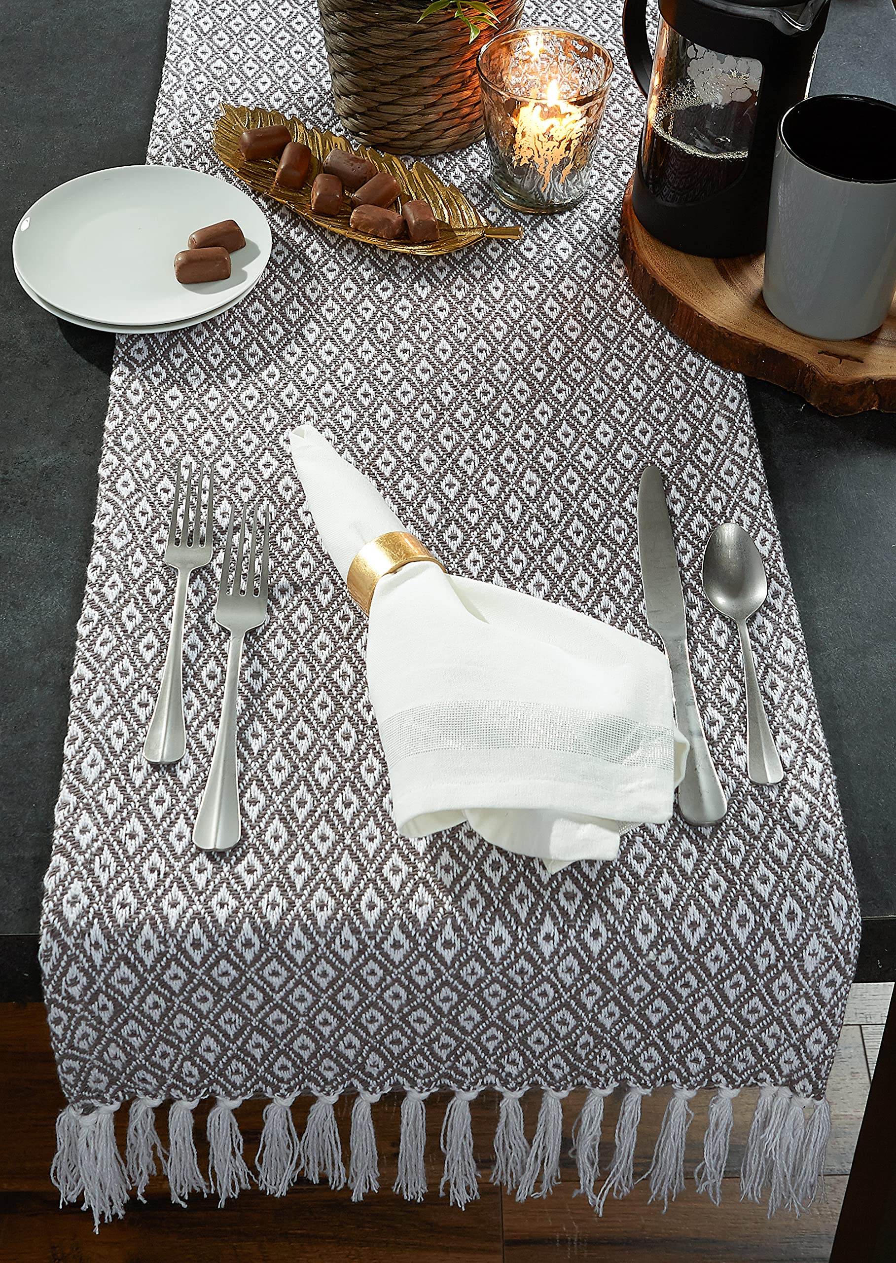 Dii Farmhouse Mini Diamond Braided Table Runner, 15X108, Gray