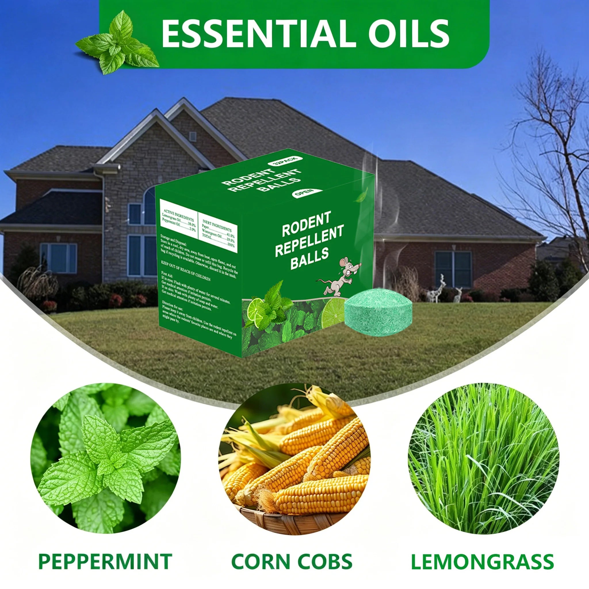 Rodent Repellent Balls, 48 PCS Rodent Control, Natural Mouse Repellent Peppermint Oil for Mice, Rats, Squirrels, Skunks, Raccoon, Spiders and Pests, Keeps Pests Away Effectively from Garden & Home (Peppermint)