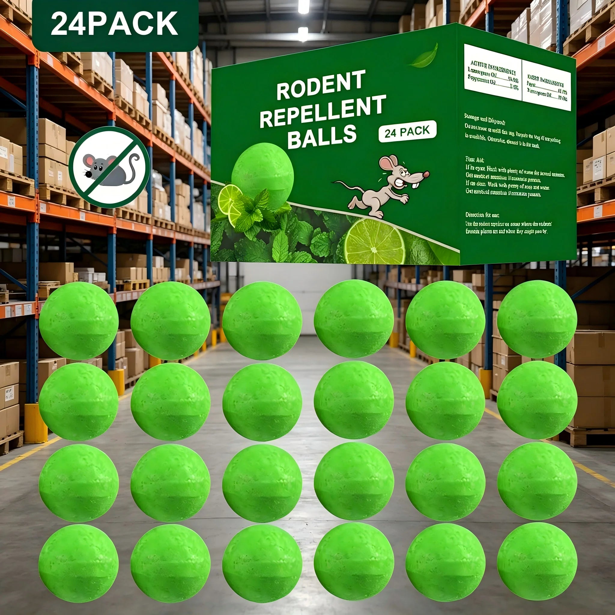24 PCS - Natural Rodent Repellent Balls. Effectively Repel Squirrels, Mice, Rats, Spiders, Cockroaches and Other Pests. Ideal for Kitchens, Warehouses, Vehicles, Indoor and Outdoor Use. Safe for Families and Pets.