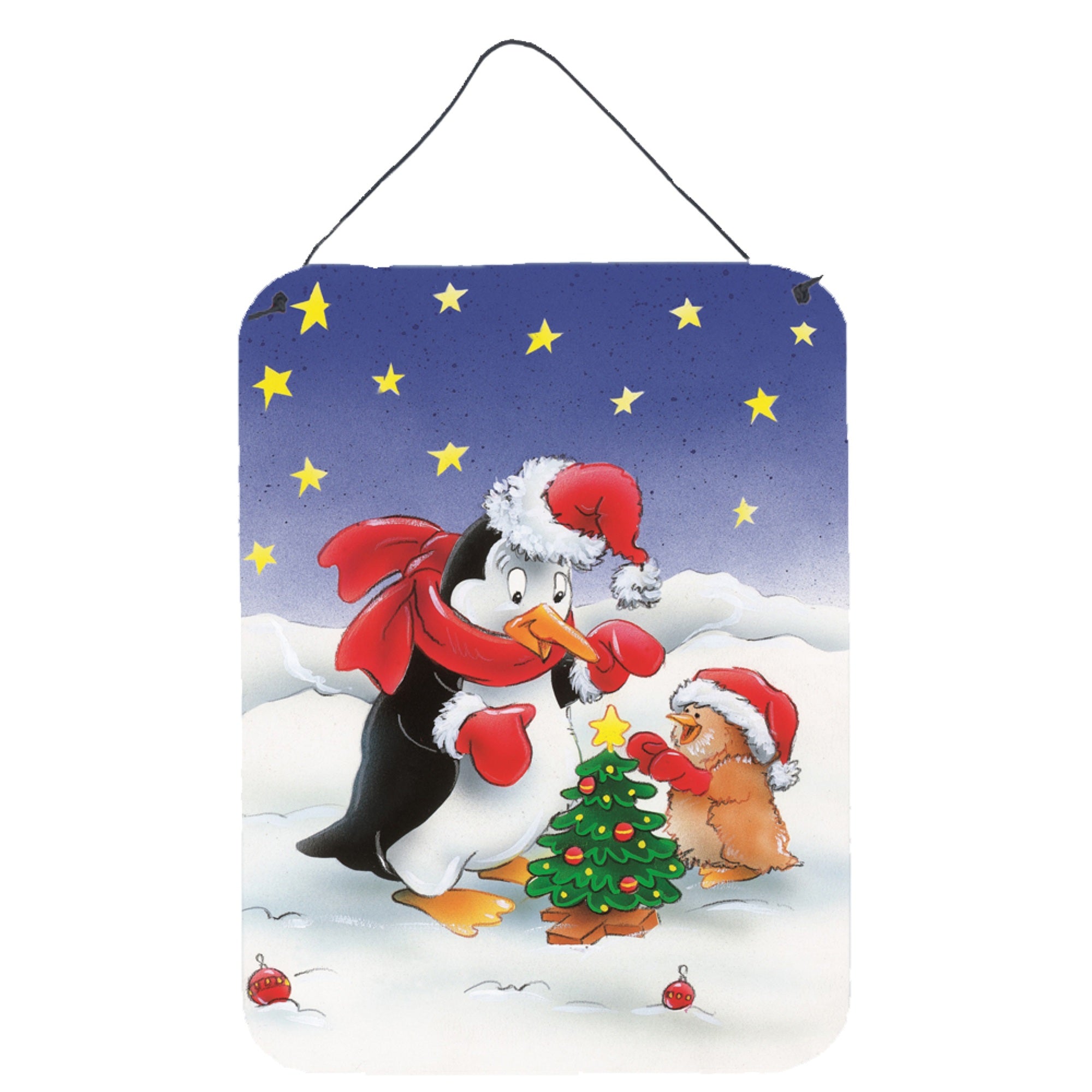 'Caroline'S Treasures Penguin And Robin With Christmas Tree Wall Or Door Hanging Prints Aah7203Ds1216, 16Hx12W, Multicolor''