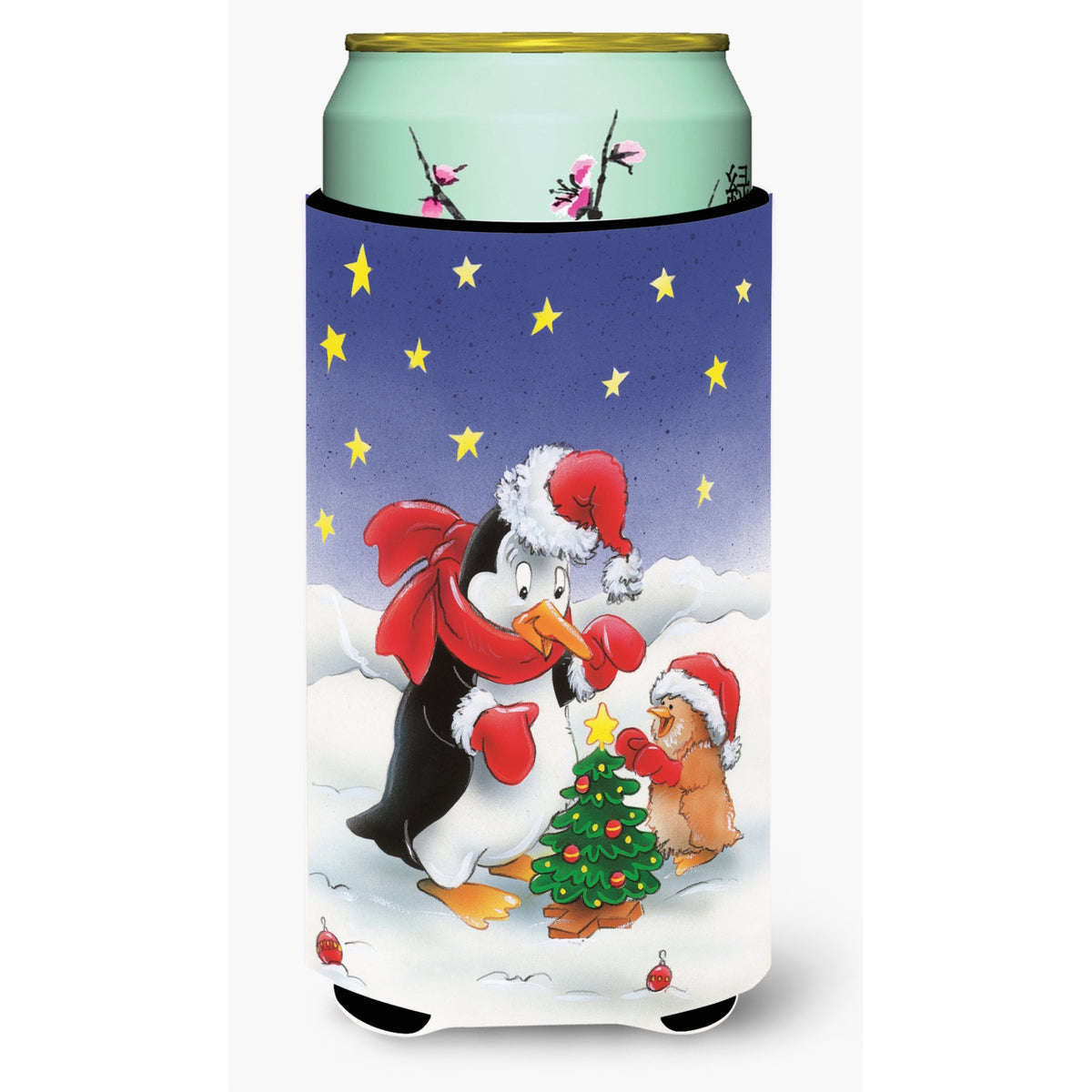 'Caroline'S Treasures Penguin And Robin With Christmas Tree Tall Boy Koozie Hugger, Multicolor''