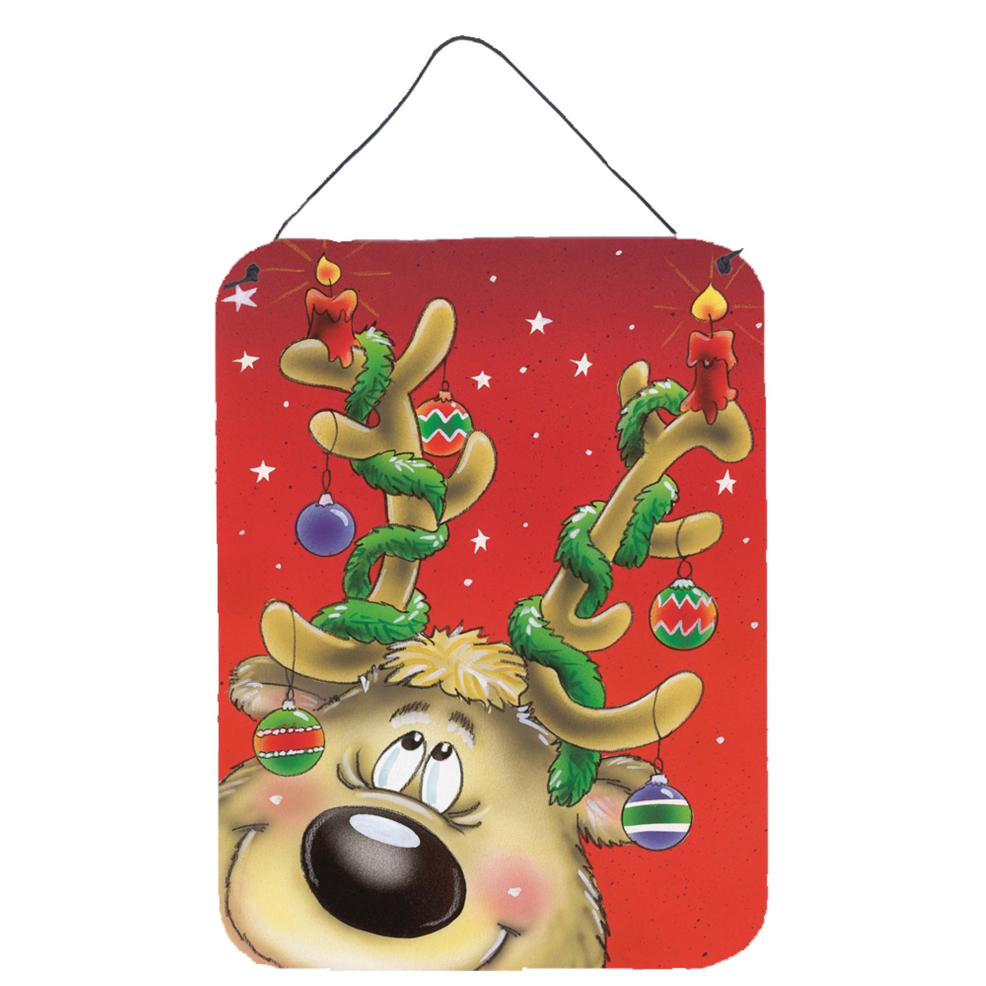 'Caroline'S Treasures Comic Reindeer With Decorated Antlers Wall Or Door Hanging Prints Aah7206Ds1216, 16Hx12W, Multicolor''