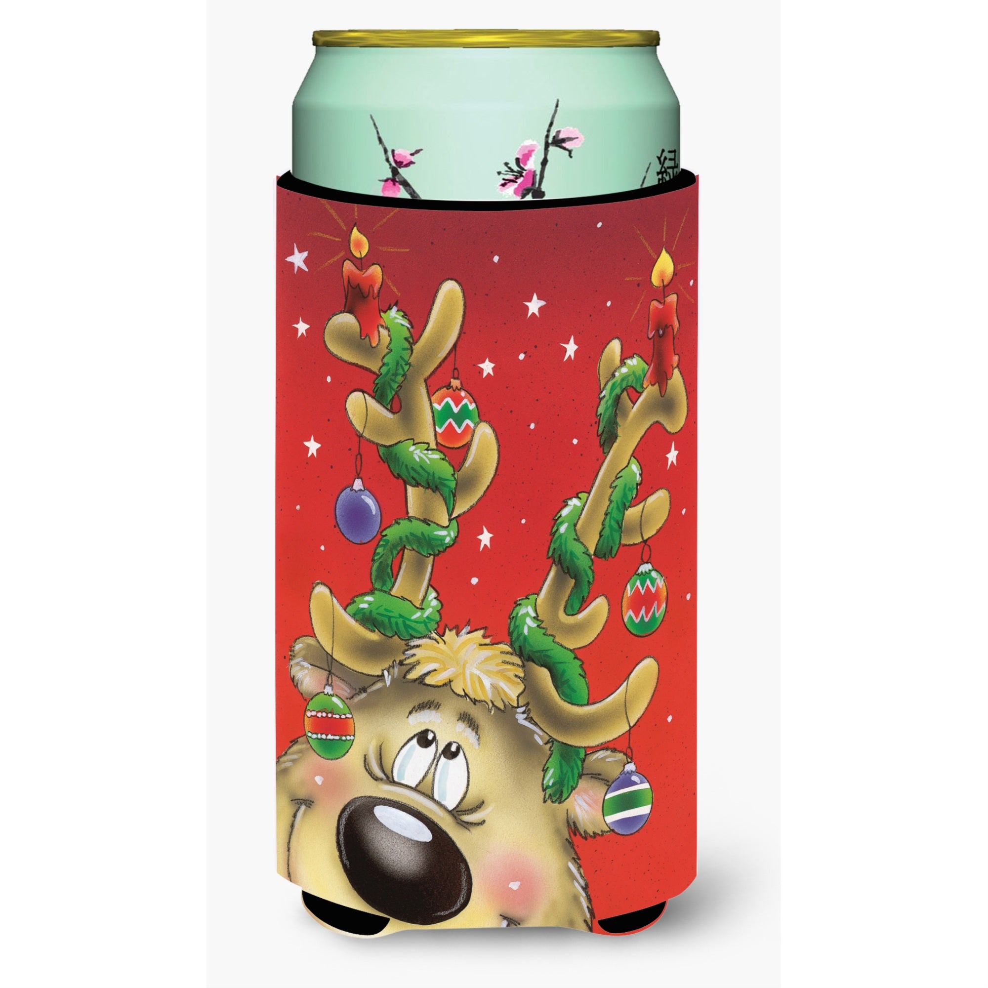 'Caroline'S Treasures Comic Reindeer With Decorated Antlers Tall Boy Koozie Hugger, Multicolor''