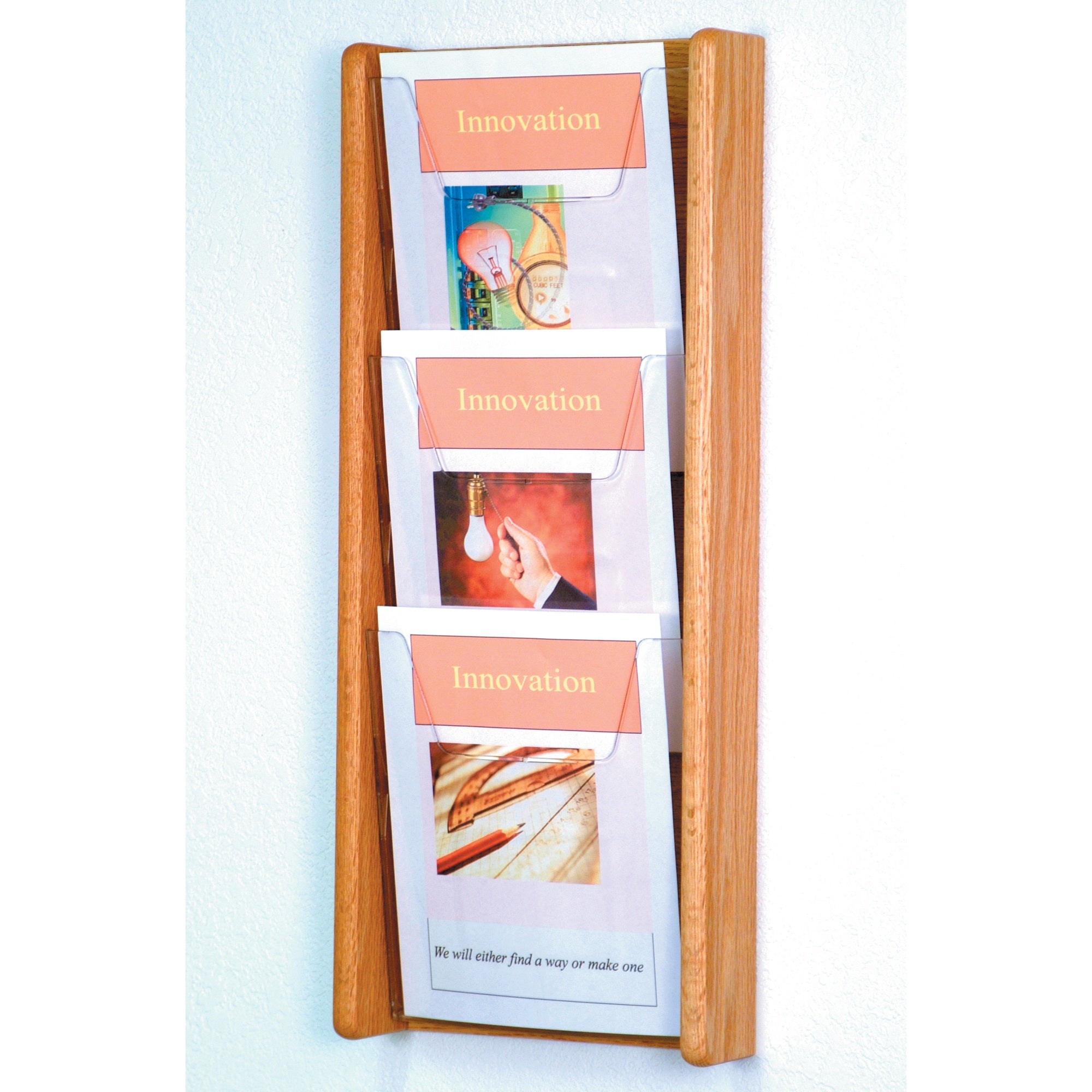 Wooden Mallet Stance 3 Pocket Wall Display, 3H, Light Oak